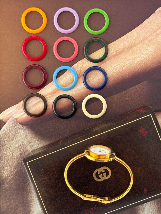 Vintage 1980s Gold Plated Gucci Interchangeable Bezel Watch Bangle