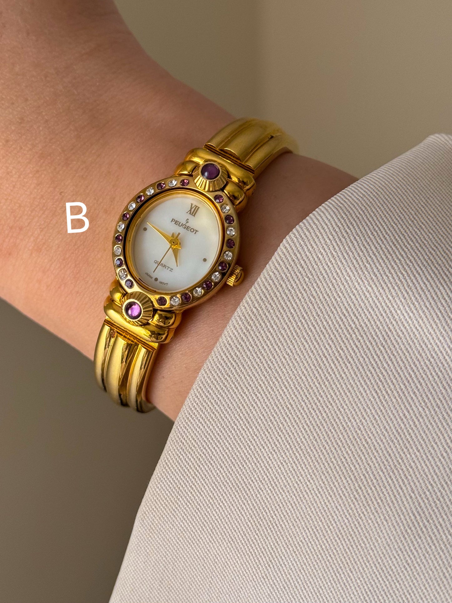 (Select a watch) Vintage Gold Bangle Watches With Purple Stones