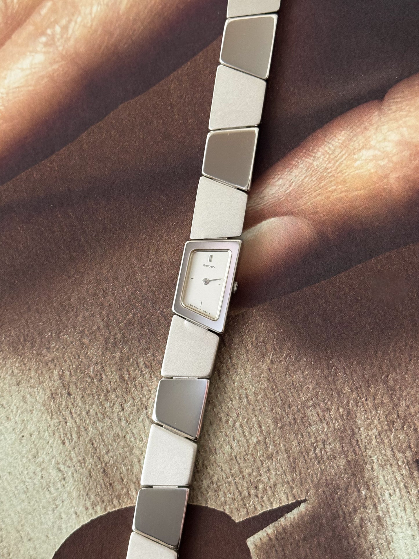Stunning Vintage Asymmetrical Seiko Watch With Matte and Polished Mirror Link Band