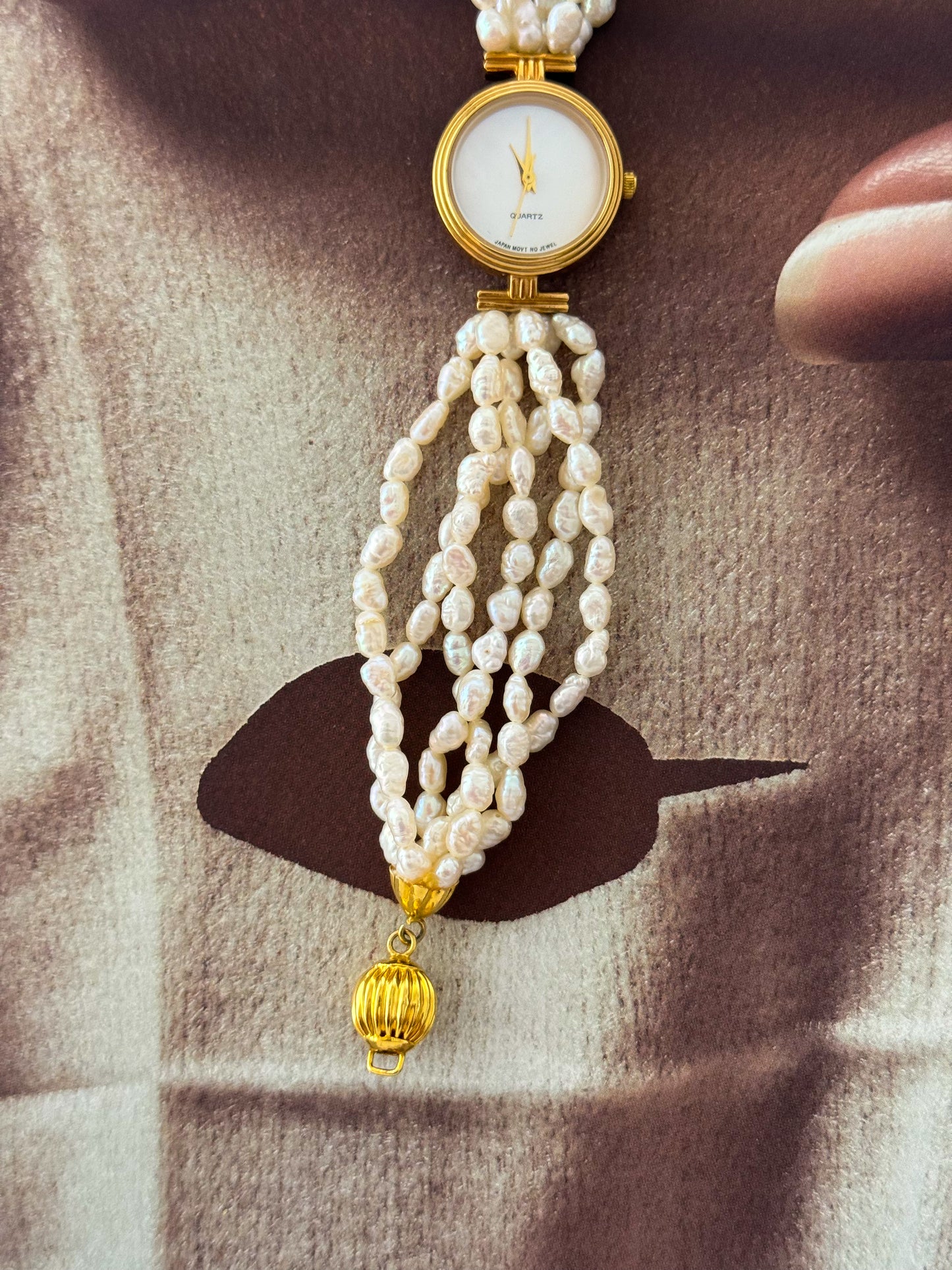 Vintage Japanese Keshi Pearl Gold Watch