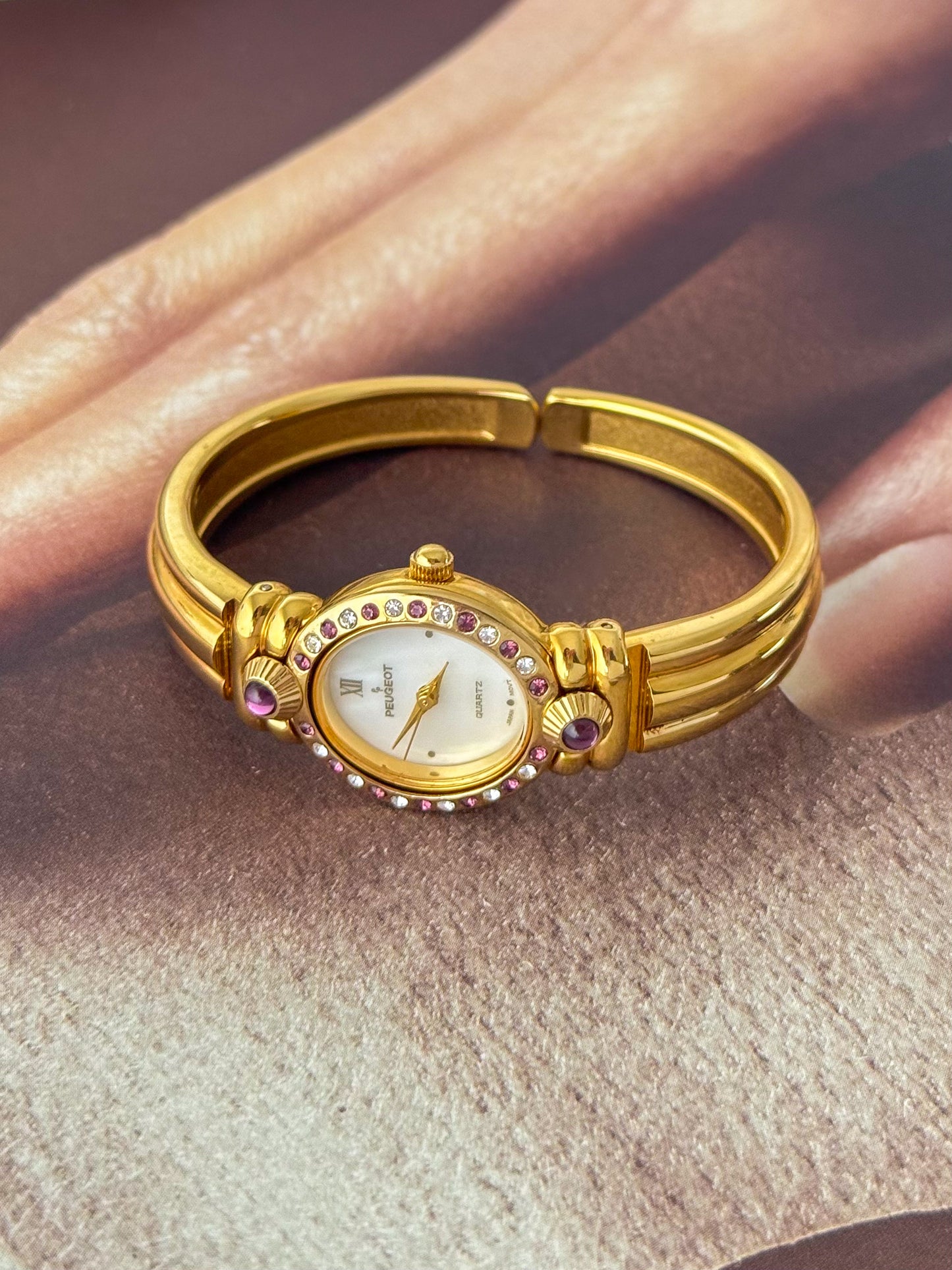 (Select a watch) Vintage Gold Bangle Watches With Purple Stones