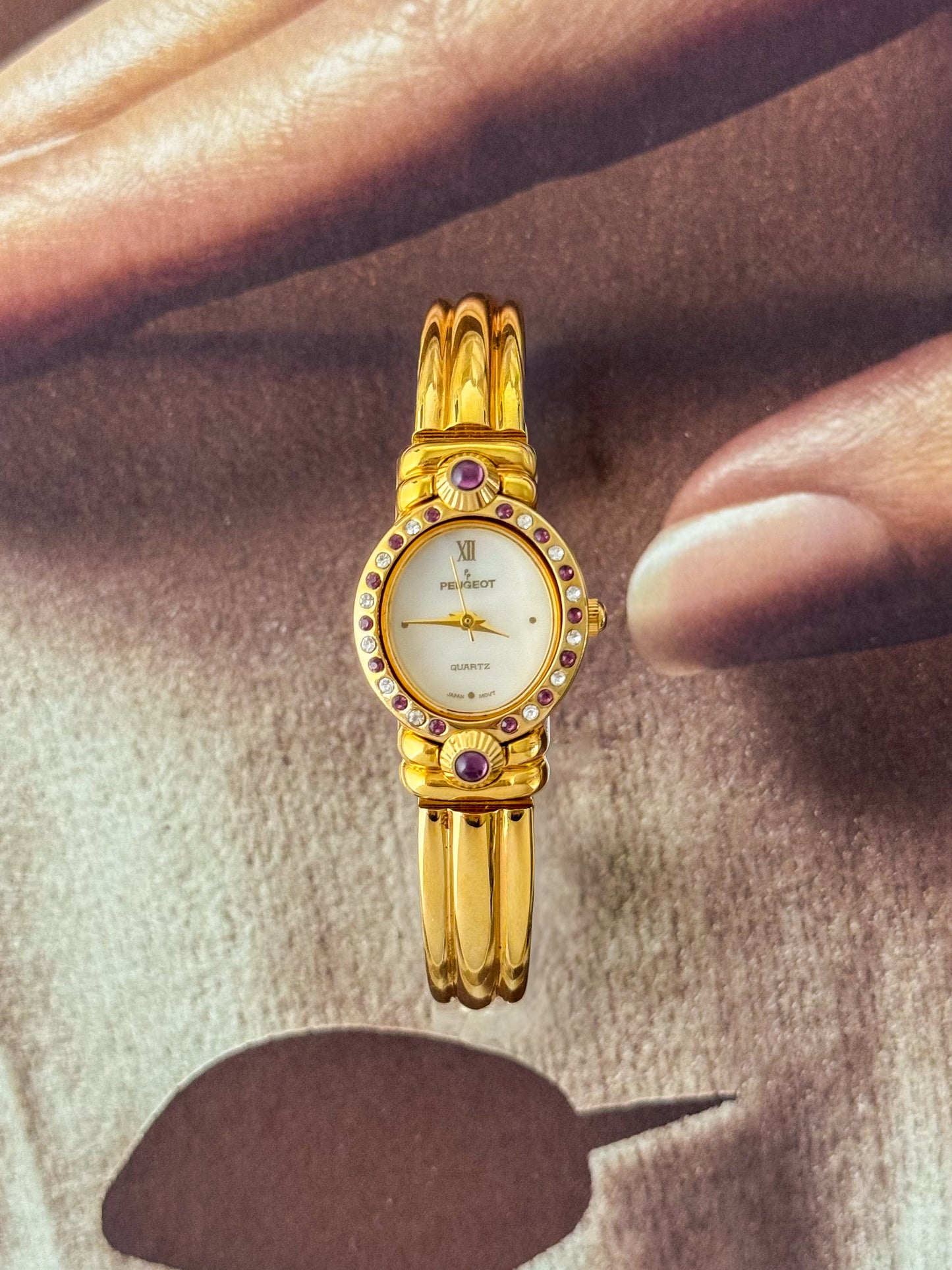(Select a watch) Vintage Gold Bangle Watches With Purple Stones