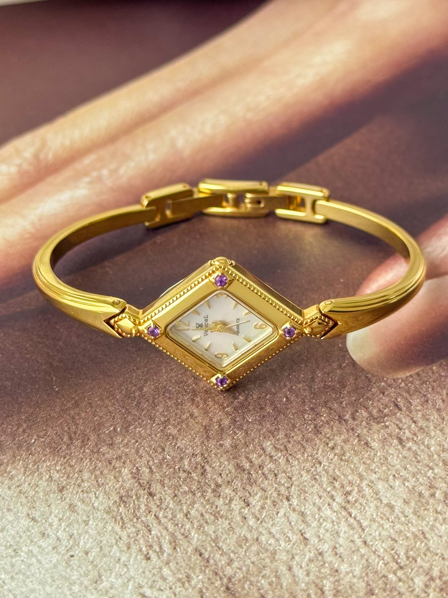 (Select a watch) Vintage Gold Bangle Watches With Purple Stones