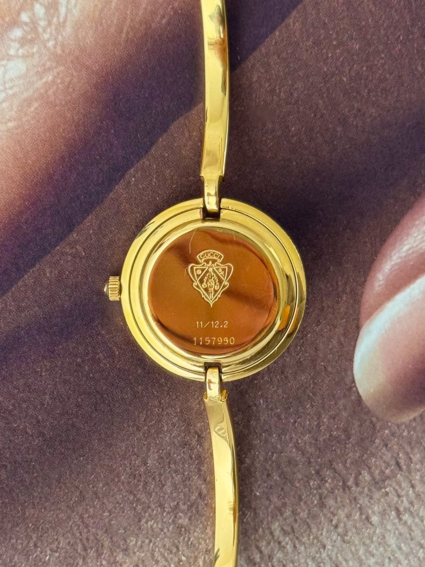 Vintage 1980s Gold Plated Gucci Interchangeable Bezel Watch Bangle