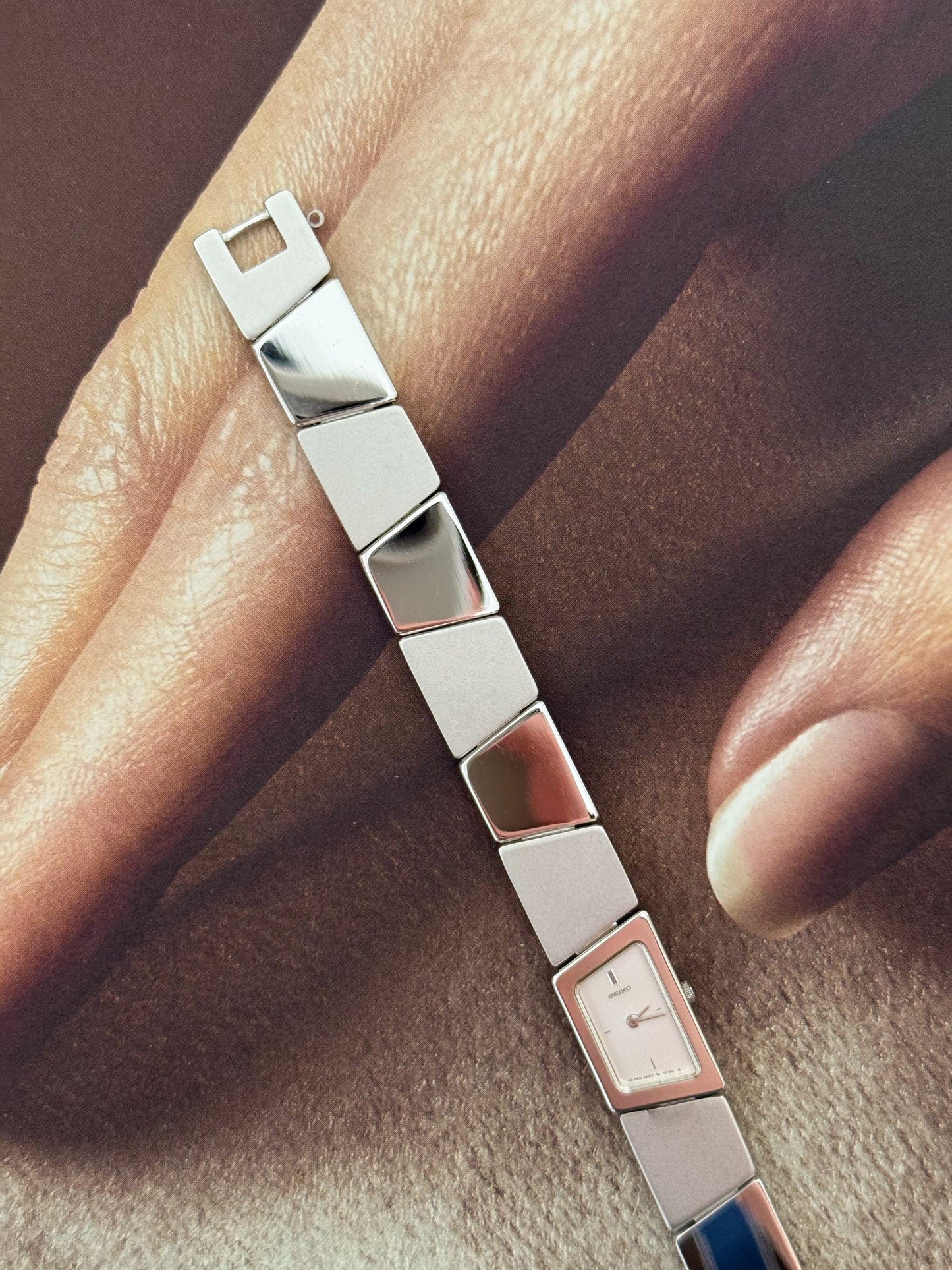Stunning Vintage Asymmetrical Seiko Watch With Matte and Polished Mirror Link Band