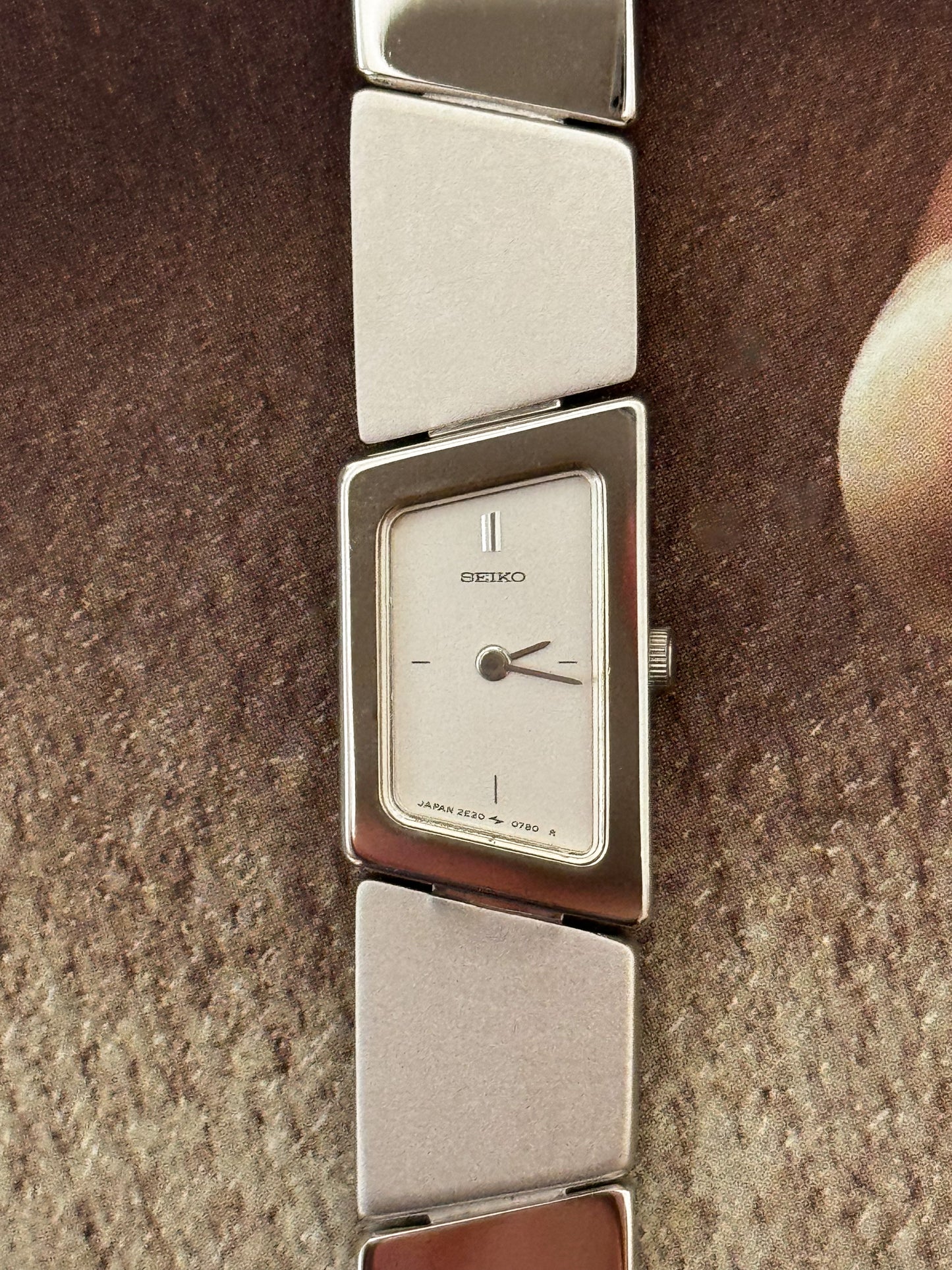 Stunning Vintage Asymmetrical Seiko Watch With Matte and Polished Mirror Link Band