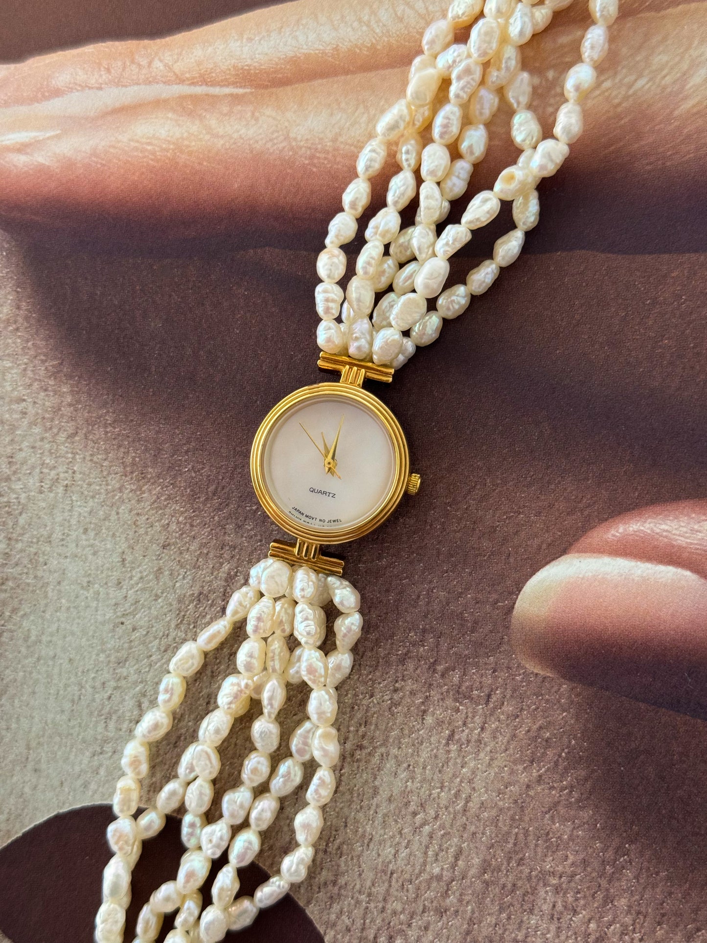 Vintage Japanese Keshi Pearl Gold Watch