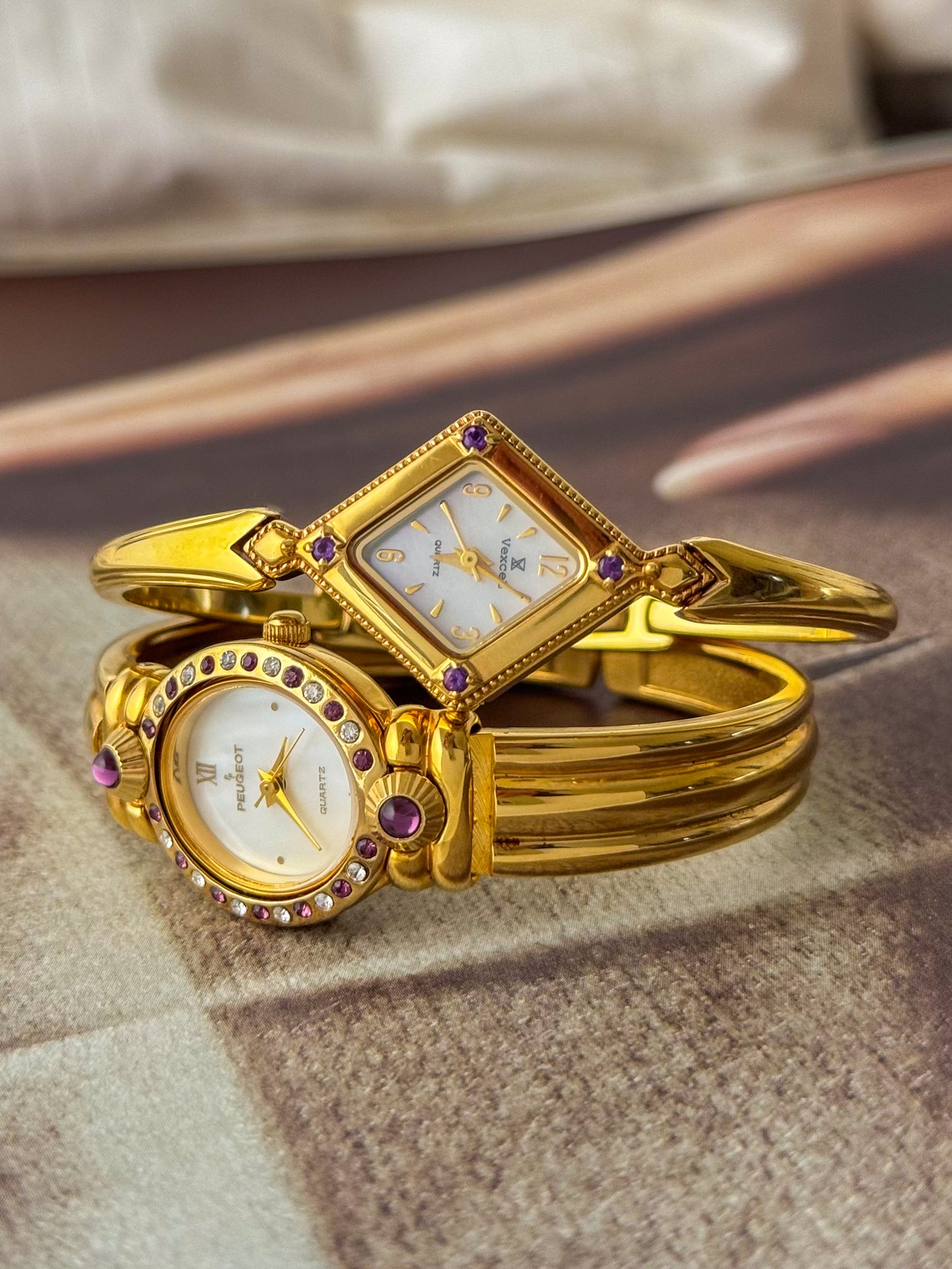 (Select a watch) Vintage Gold Bangle Watches With Purple Stones