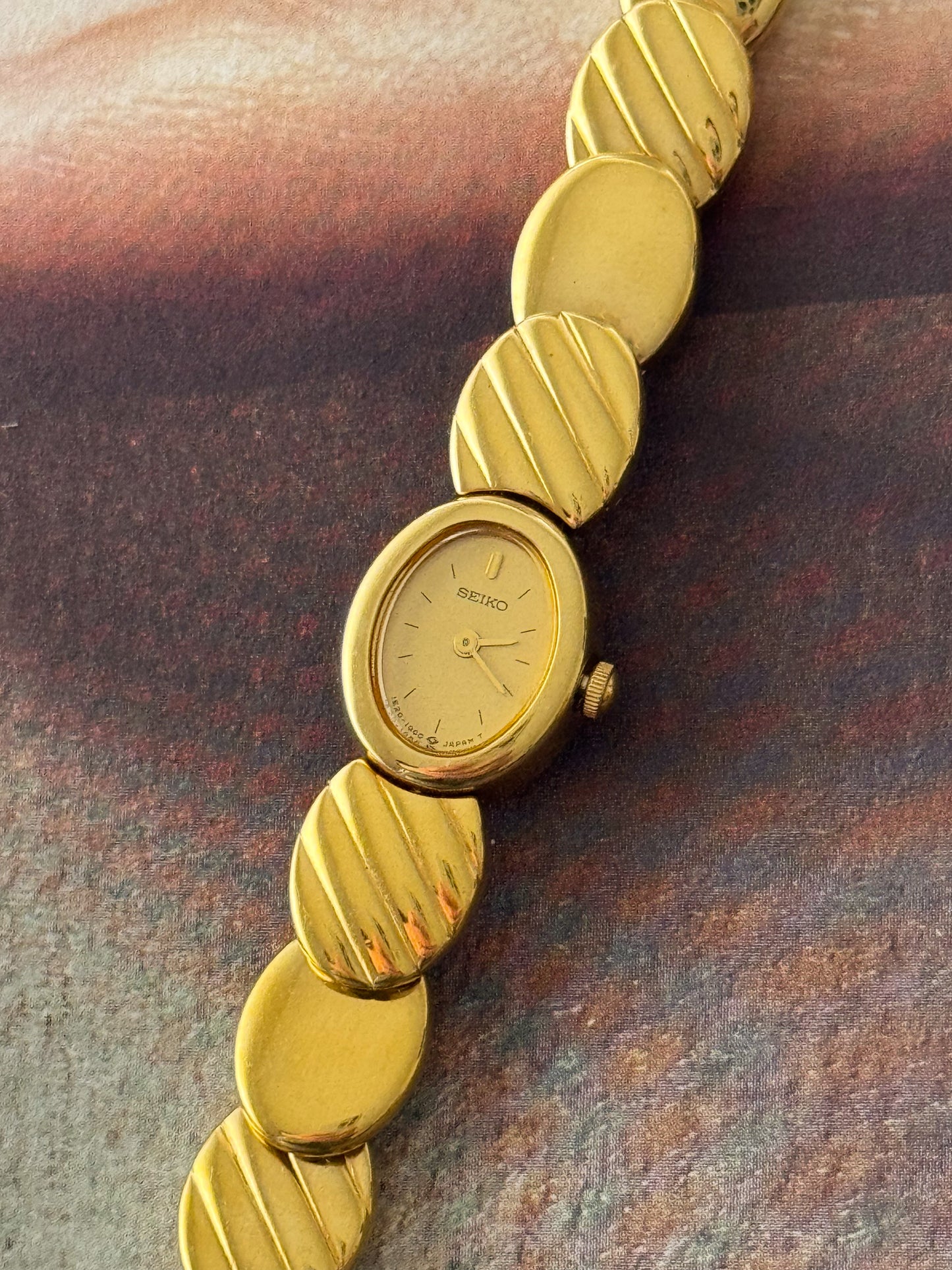 Dainty 1990s Gold Plated Seiko Watch with Petite Oval Dial
