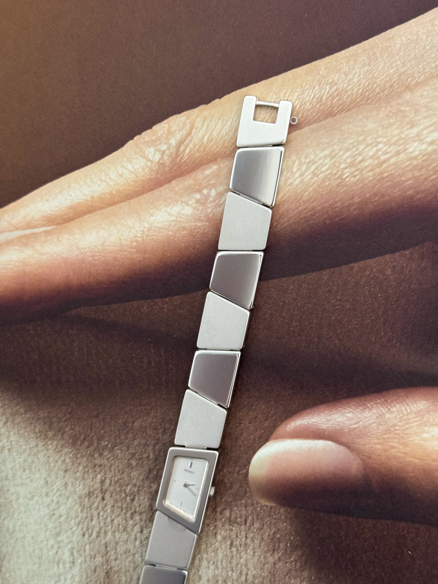 Stunning Vintage Asymmetrical Seiko Watch With Matte and Polished Mirror Link Band