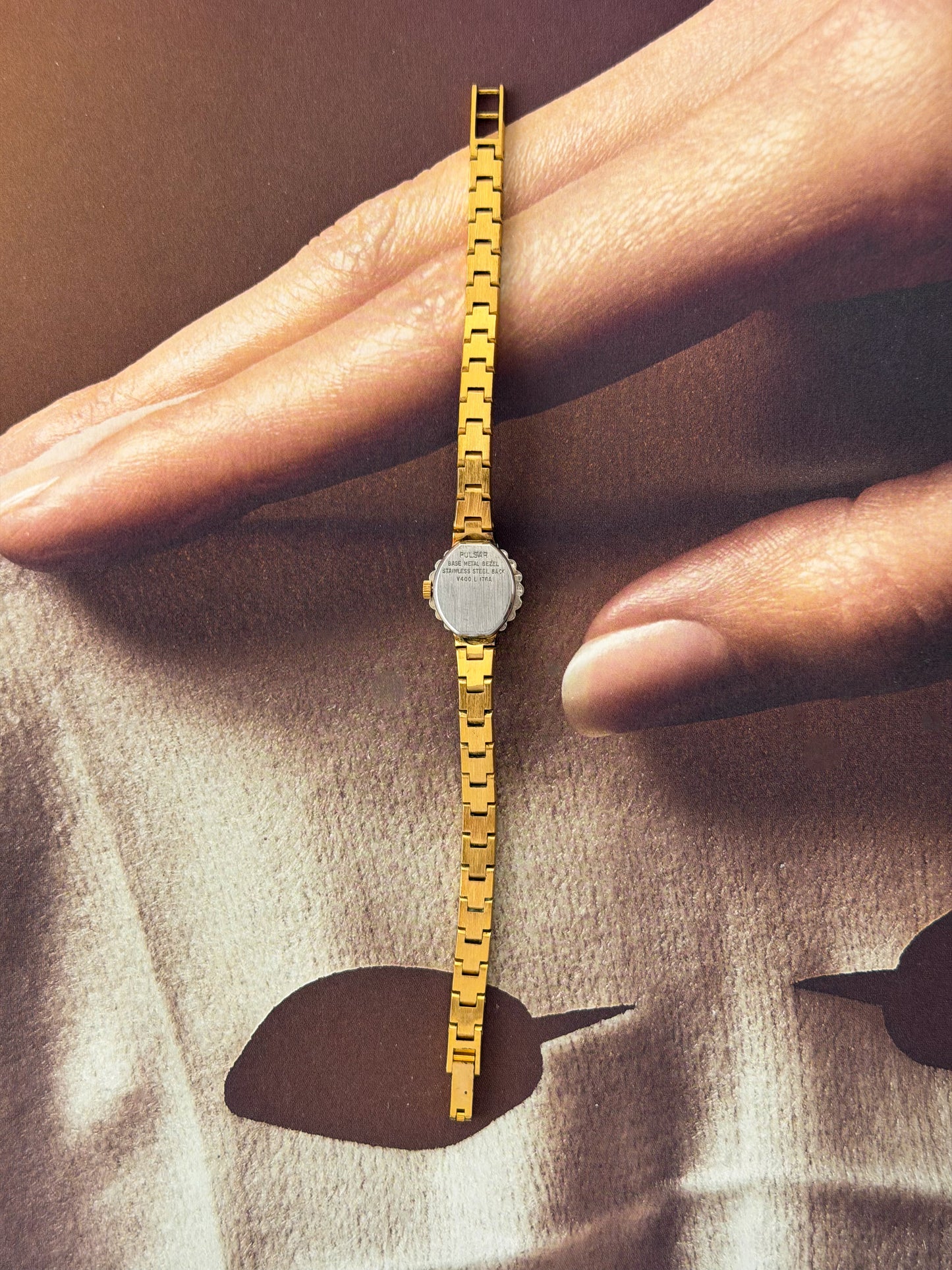 Vintage Pulsar Gold Watch With Red Garnet Gemstones and Diamond Accent