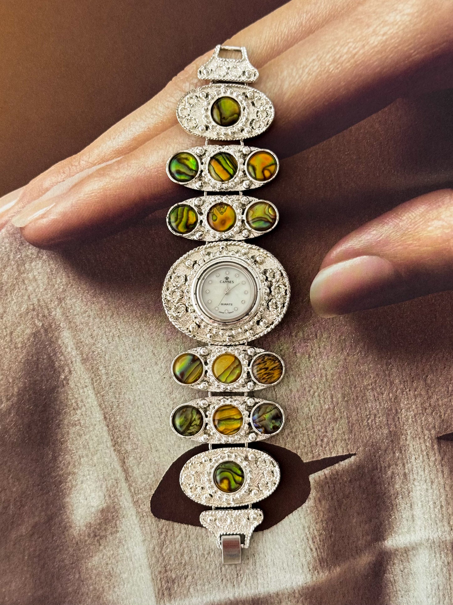 Maximalist Vintage Silver Watch With Natural Abalone
