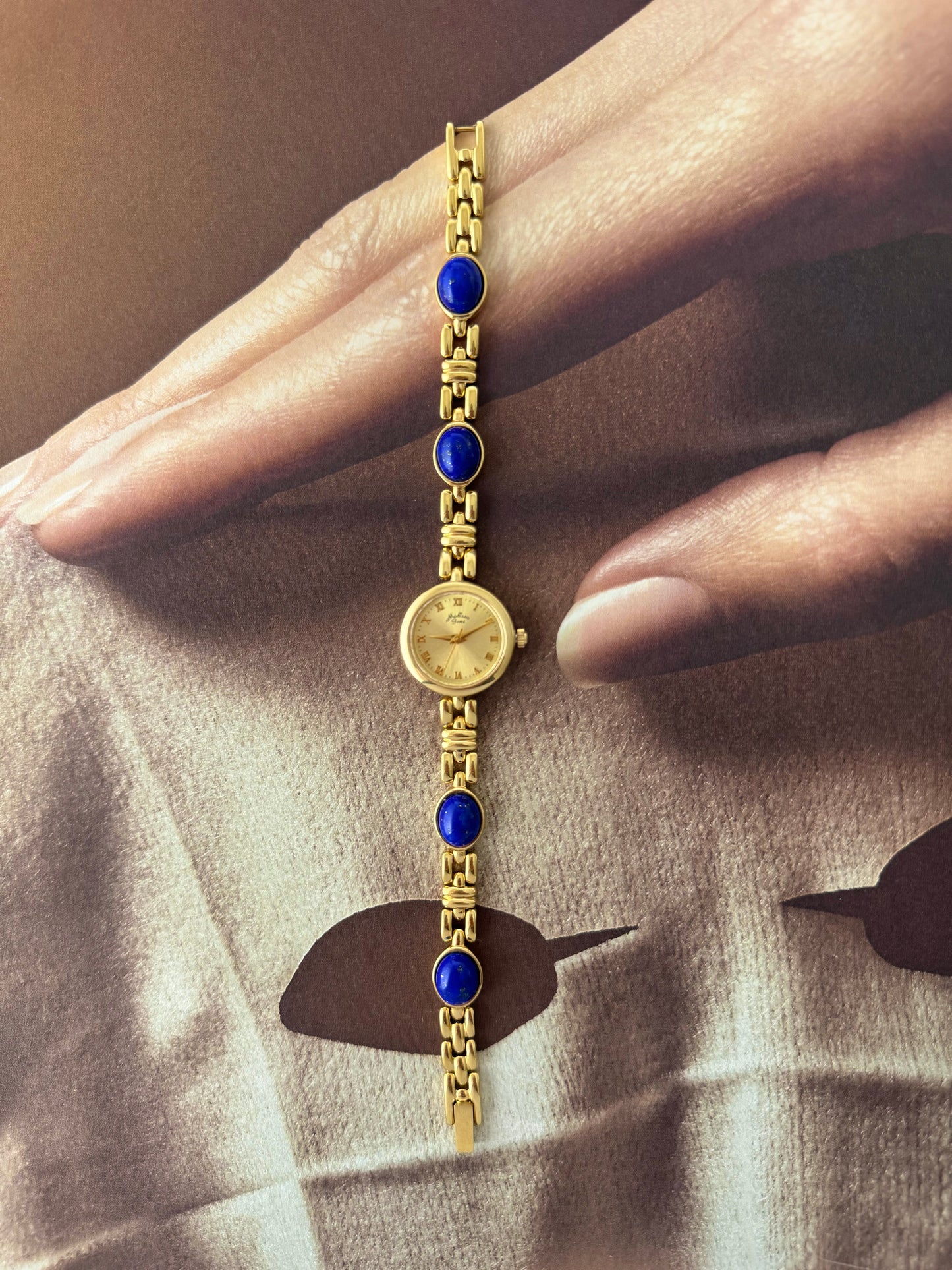 Vintage Madison Gem Gold Watch With Genuine Lapis Lazuli Stone Band
