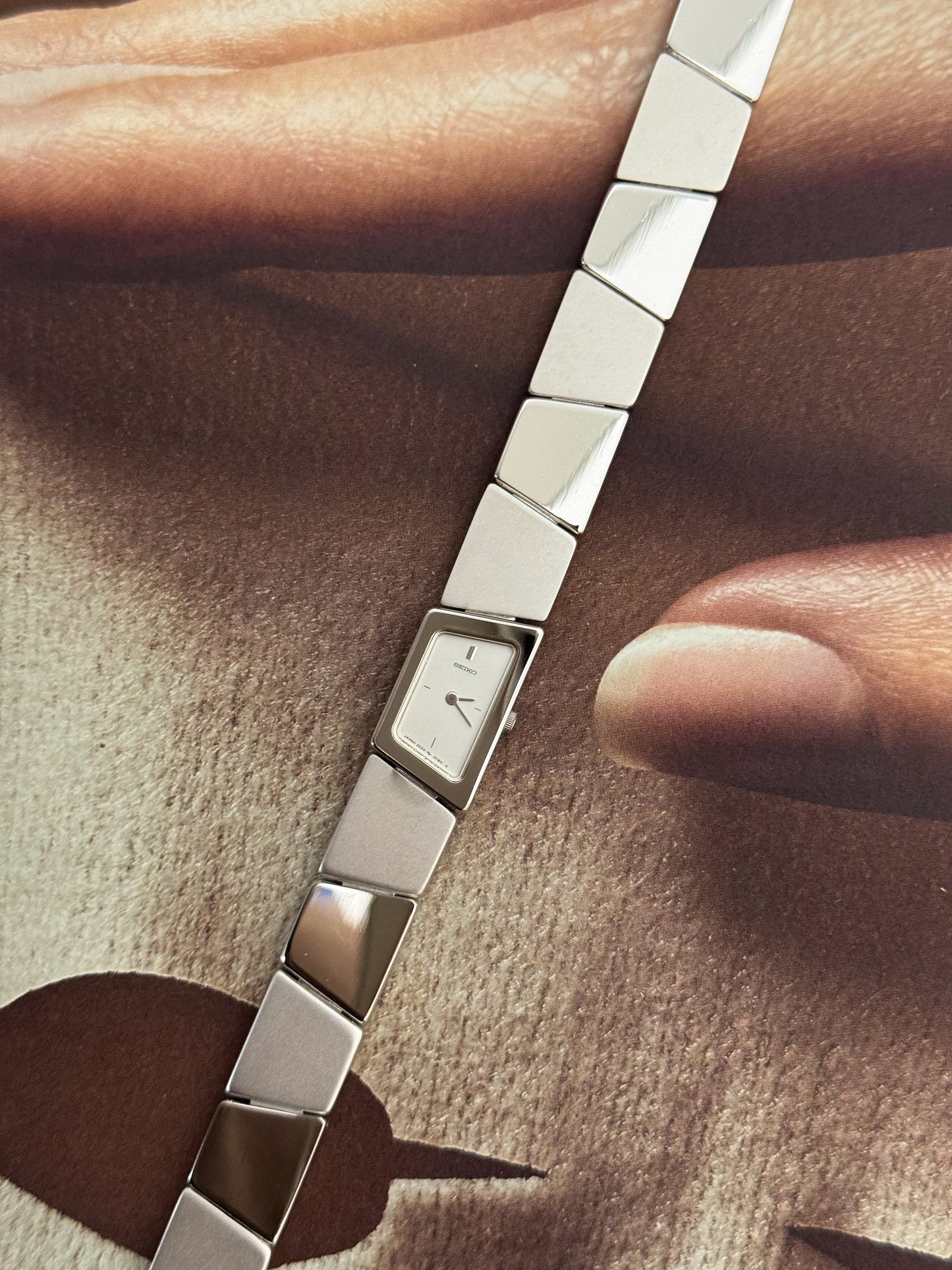 Stunning Vintage Asymmetrical Seiko Watch With Matte and Polished Mirror Link Band