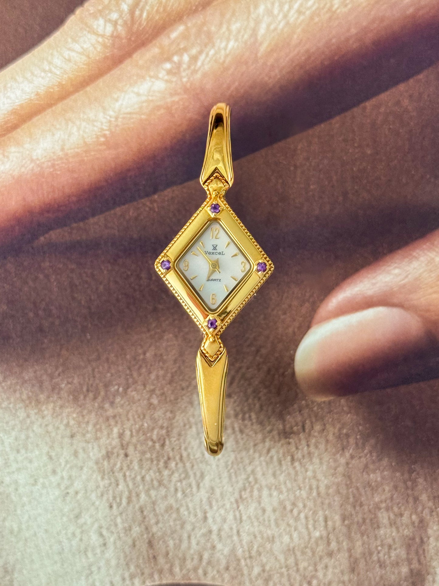 (Select a watch) Vintage Gold Bangle Watches With Purple Stones