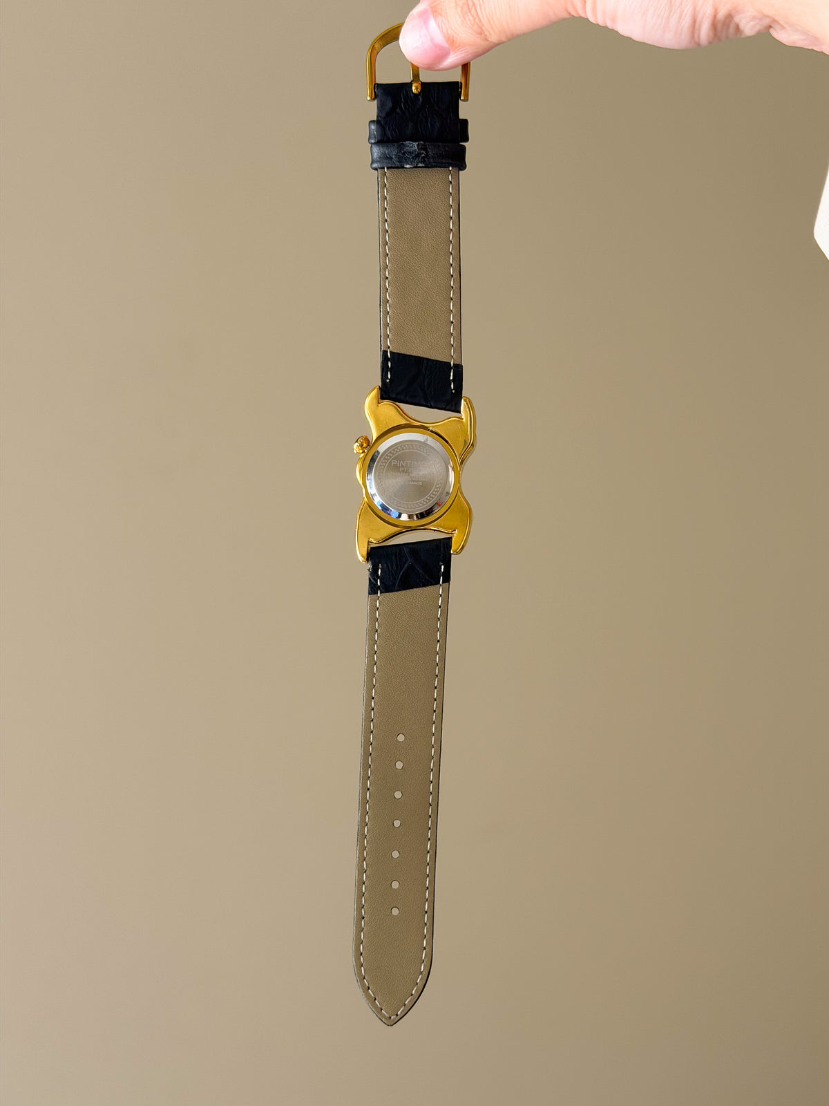 Surrealist Watch With Melting Wavy Gold Dial and Black Leather Band