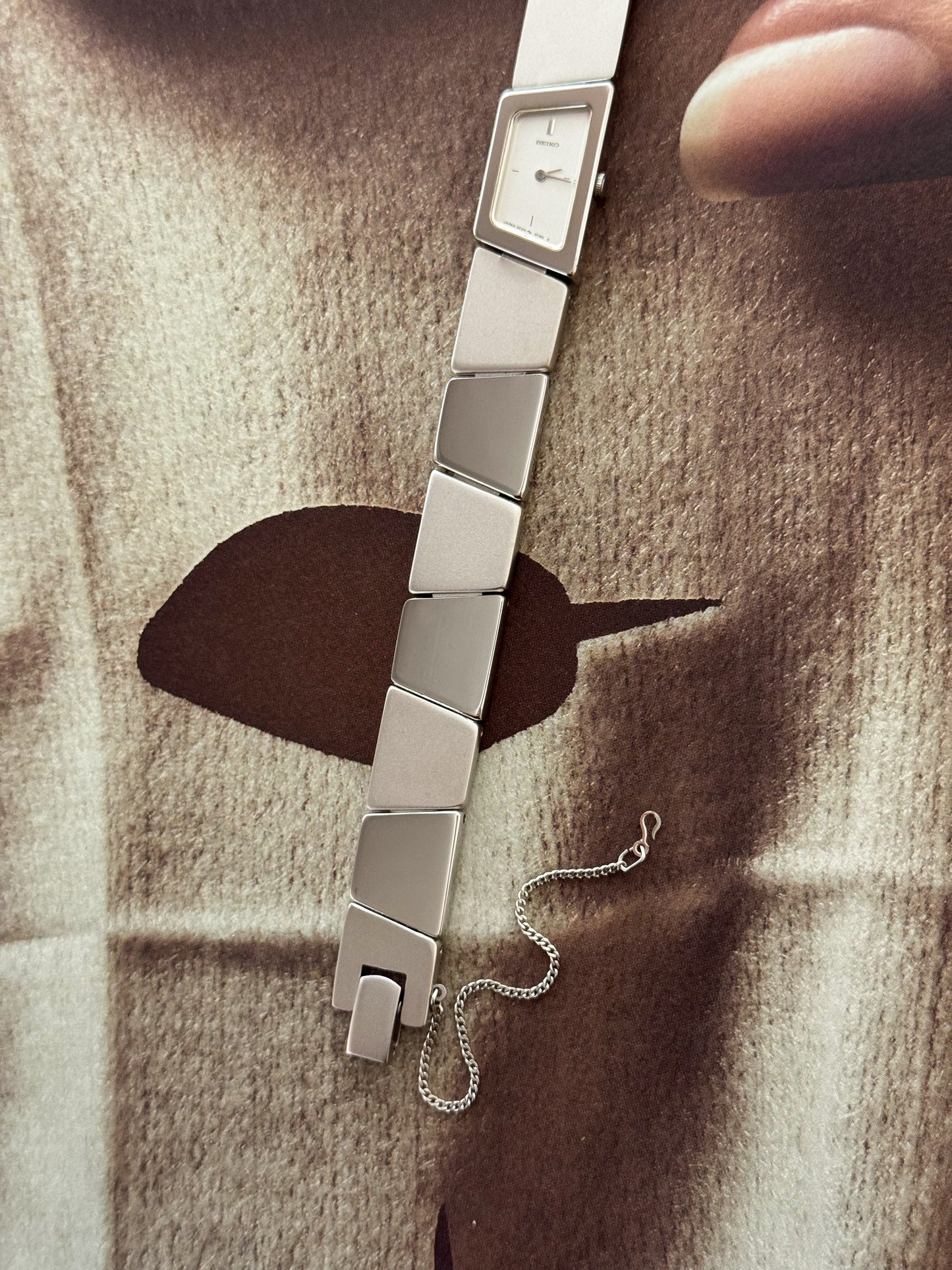 Stunning Vintage Asymmetrical Seiko Watch With Matte and Polished Mirror Link Band