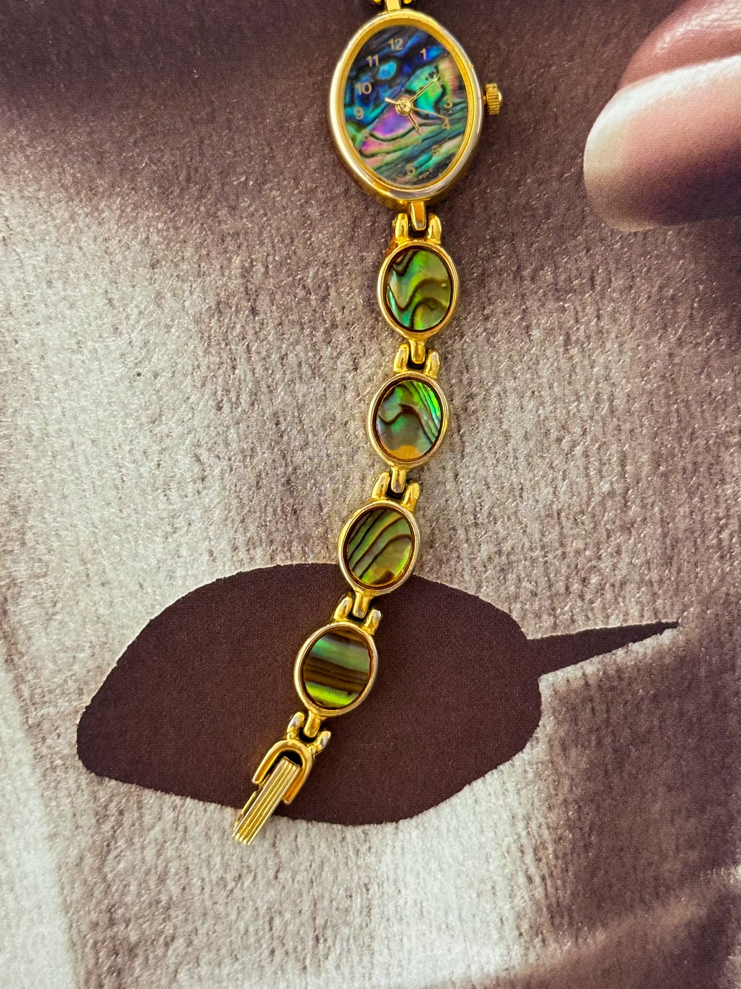 Vintage Gold Watch With Natural Abalone Band and Dial