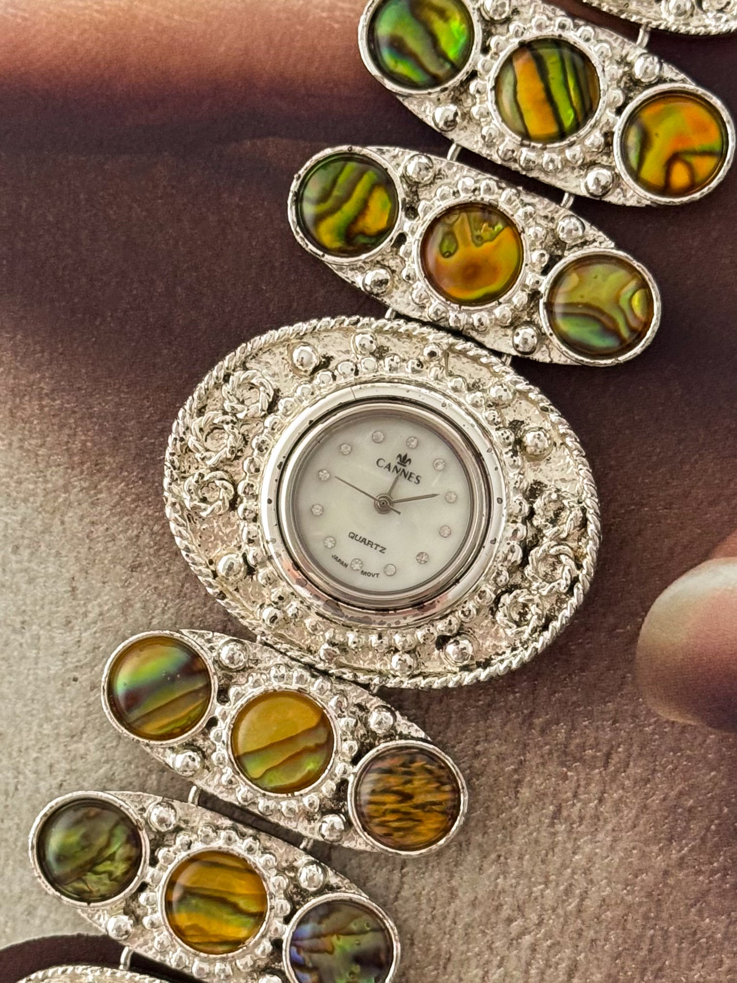 Maximalist Vintage Silver Watch With Natural Abalone