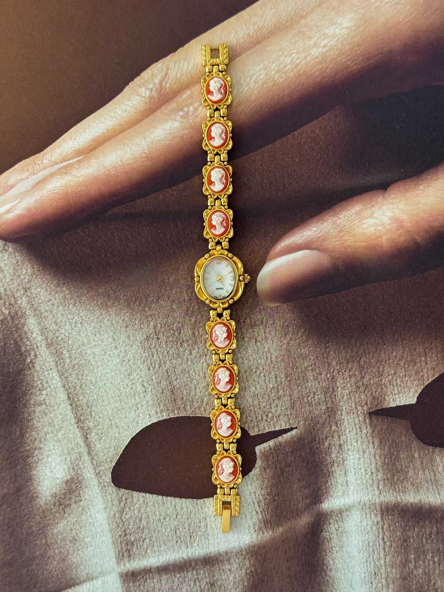 Vintage Victorian Gold Tone Cameo Watch