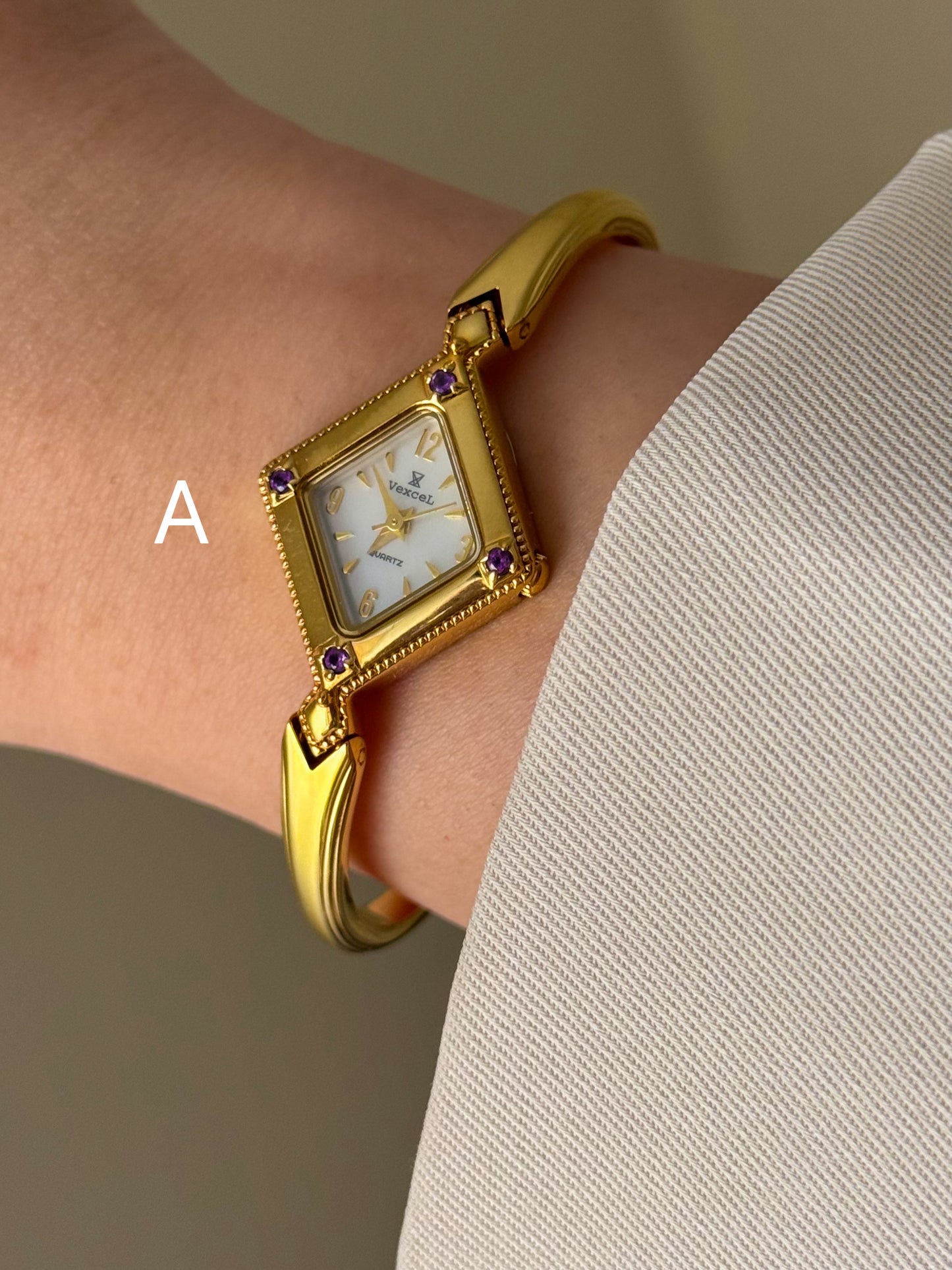 (Select a watch) Vintage Gold Bangle Watches With Purple Stones