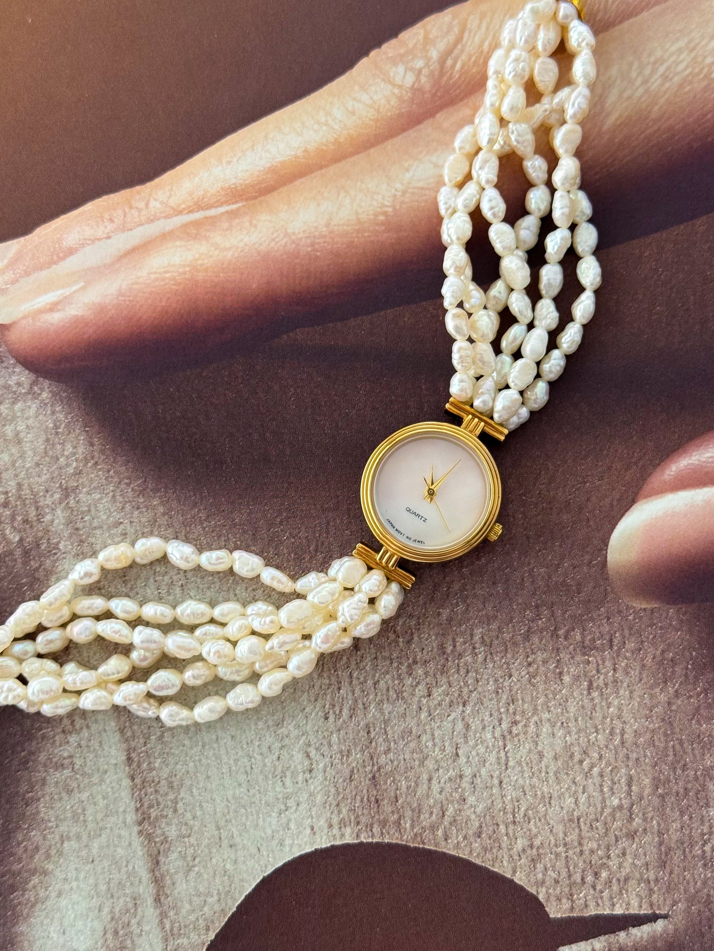 Vintage Japanese Keshi Pearl Gold Watch