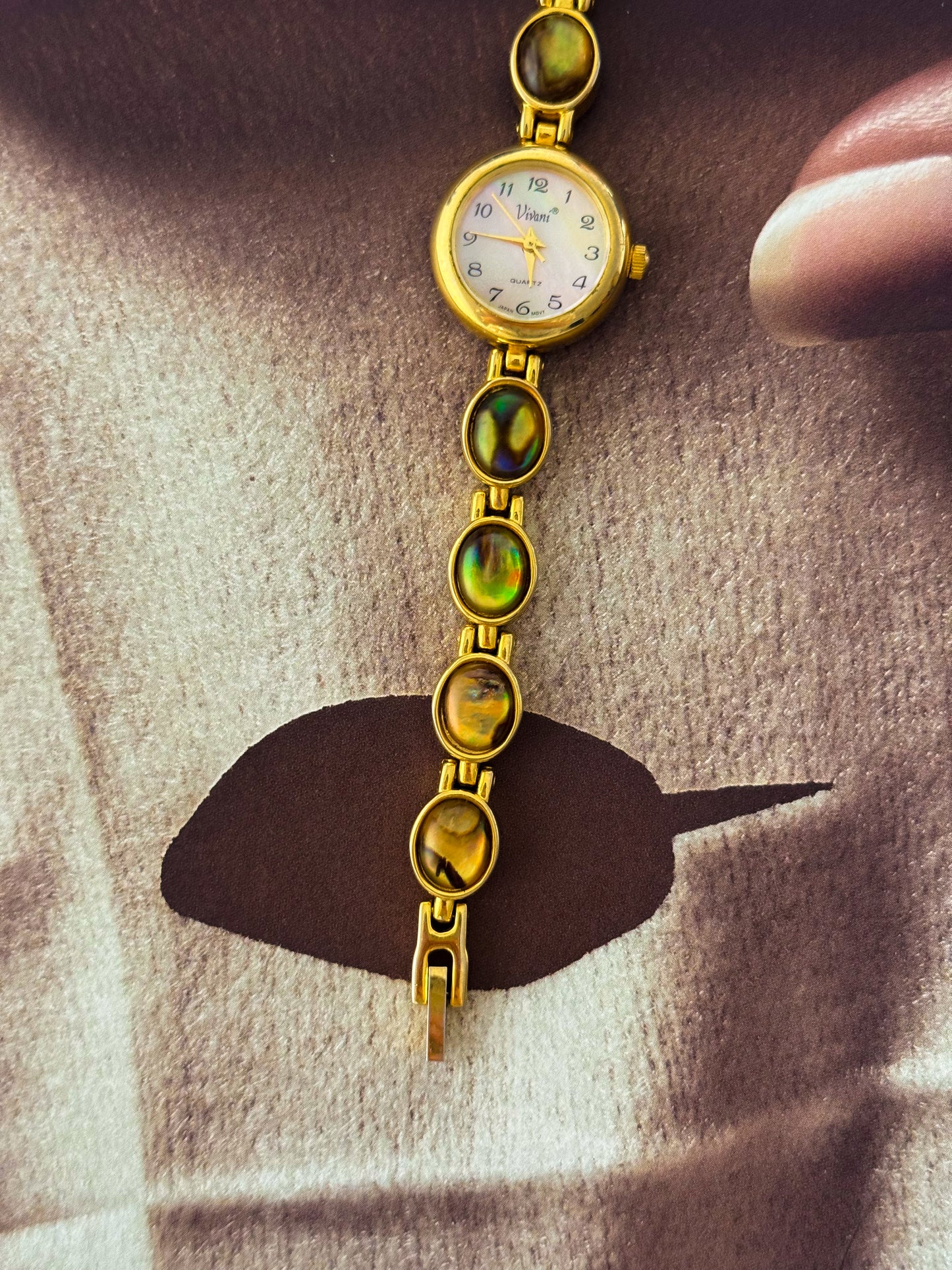 Vintage Gold Watch With Natural Abalone and Mother Of Pearl Dial