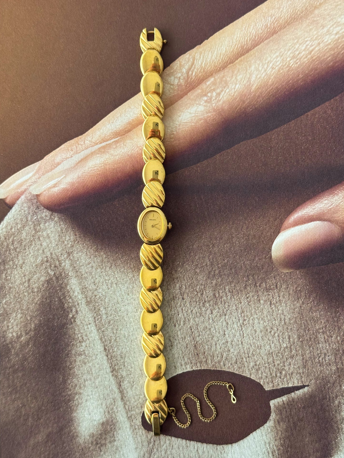 Dainty 1990s Gold Plated Seiko Watch with Petite Oval Dial