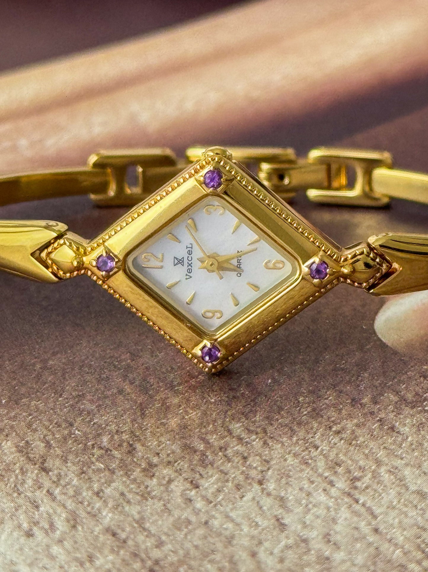 (Select a watch) Vintage Gold Bangle Watches With Purple Stones