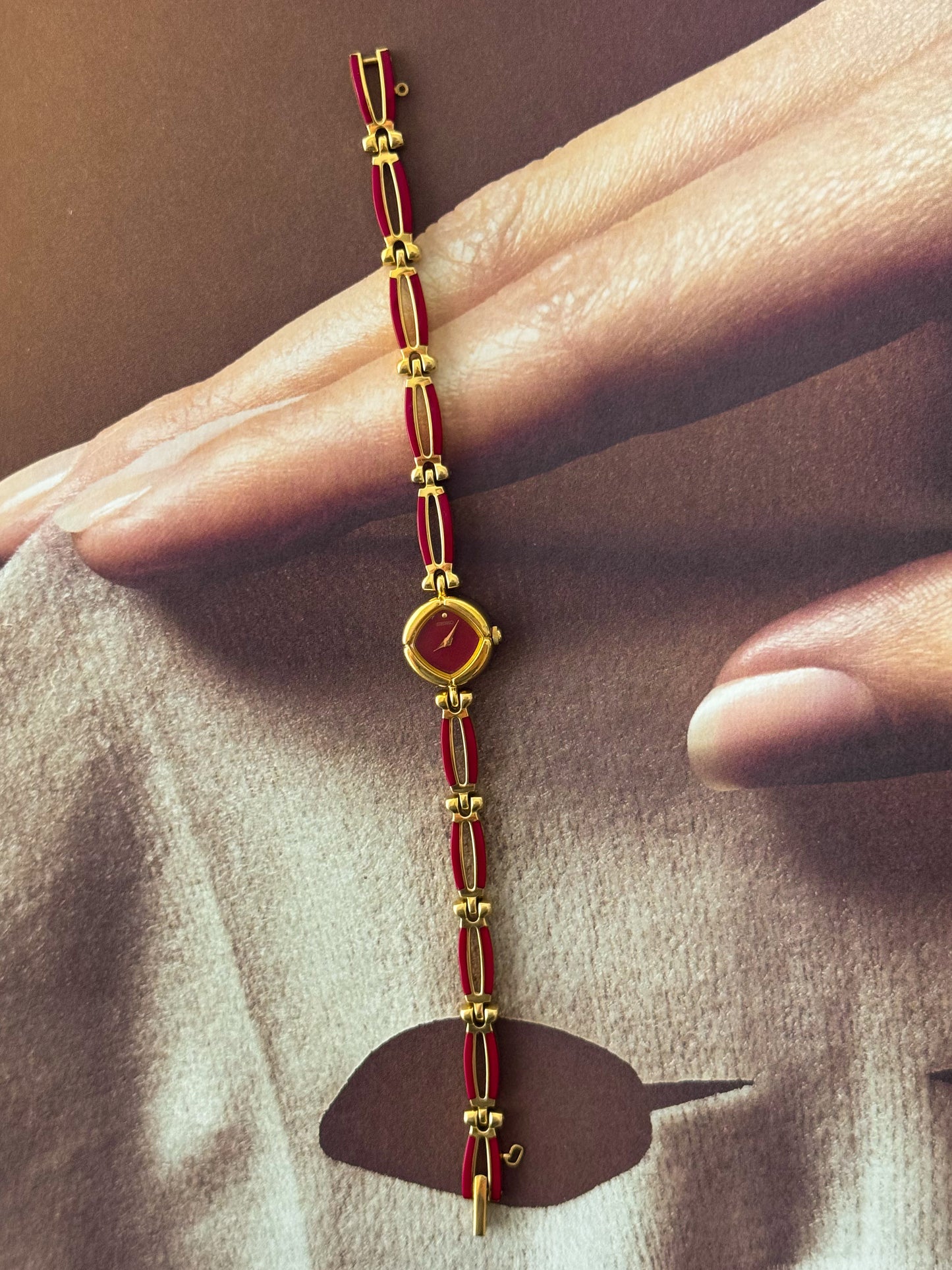 Extremely Rare and Petite 1990s Red Seiko Watch With Dainty Band