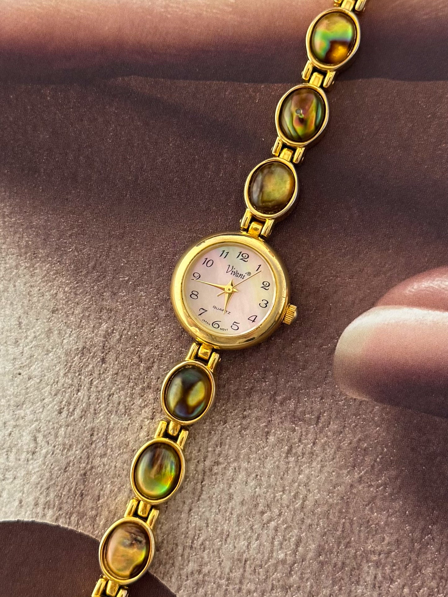 Vintage Gold Watch With Natural Abalone and Mother Of Pearl Dial