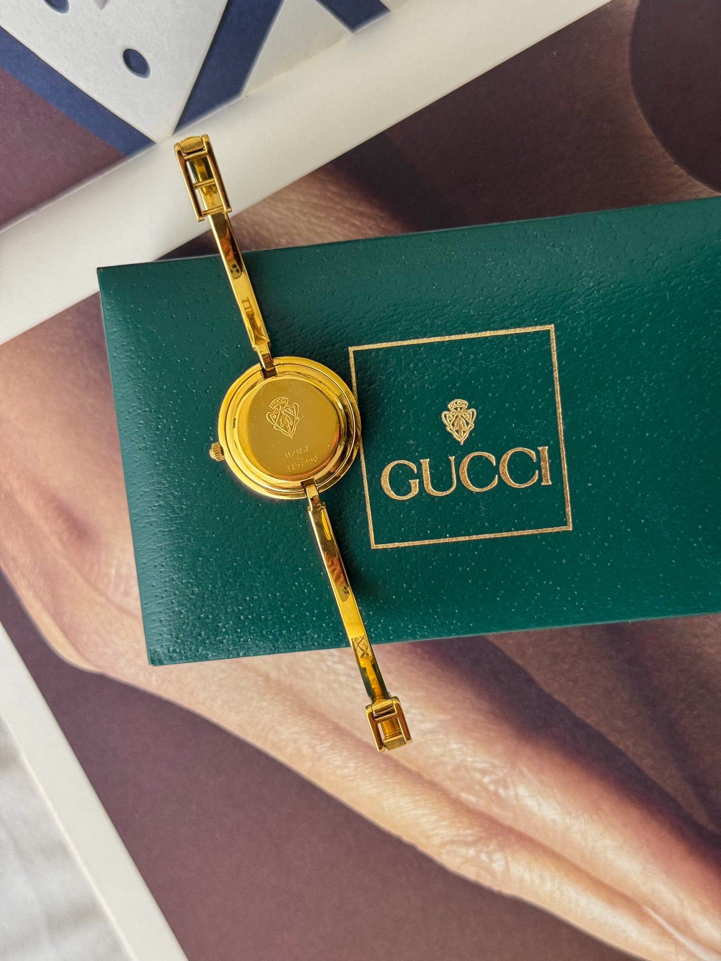 Vintage 1980s Gold Plated Gucci Interchangeable Bezel Watch Bangle