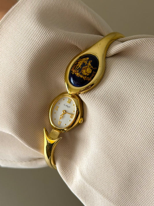 Vintage Limoges Carat 18k Gold Plated Hidden Bangle Watch