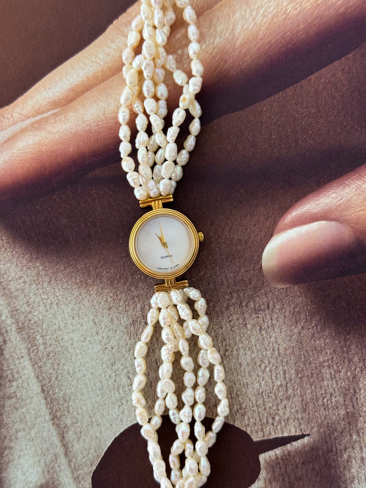 Vintage Japanese Keshi Pearl Gold Watch
