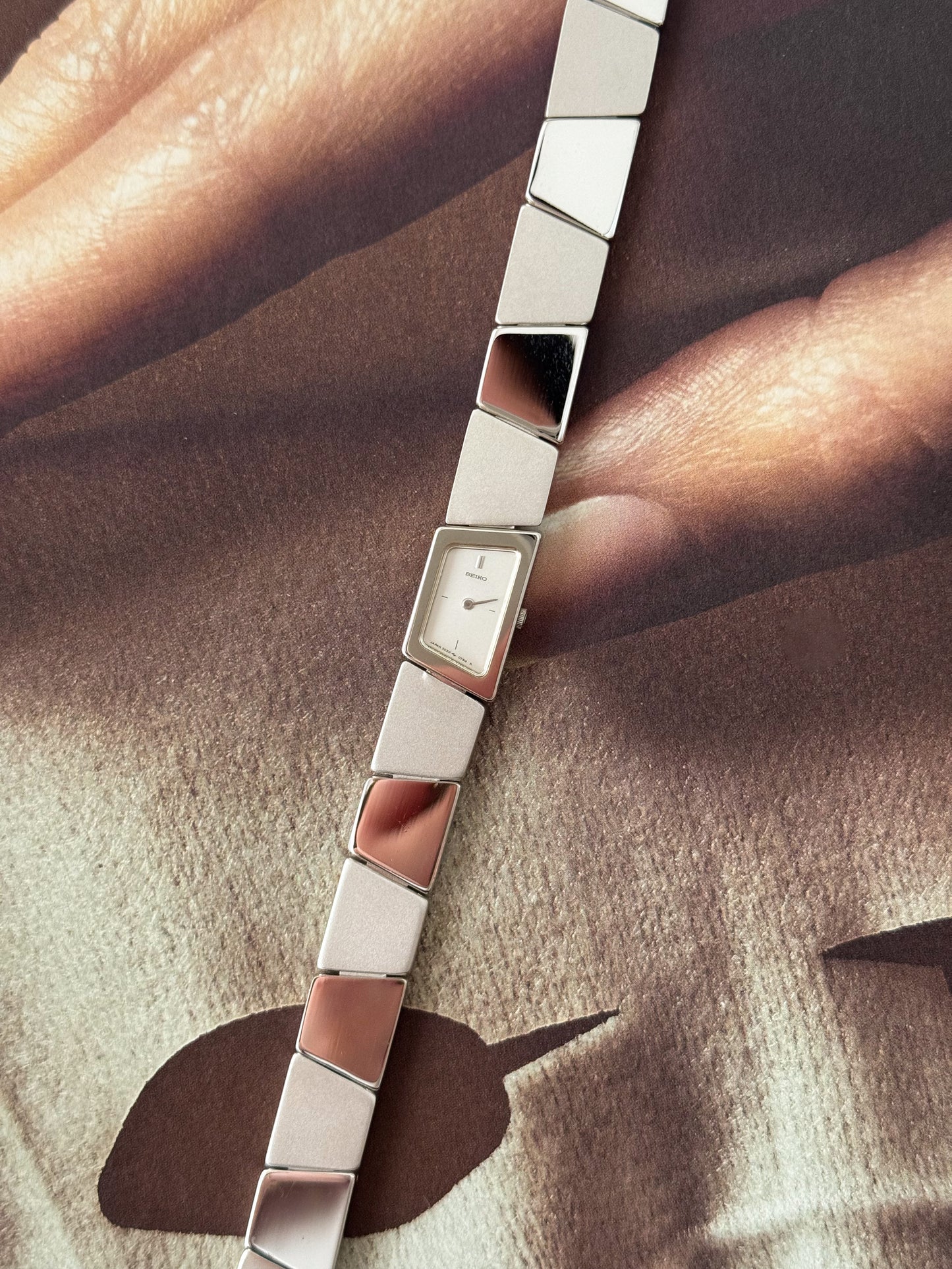 Stunning Vintage Asymmetrical Seiko Watch With Matte and Polished Mirror Link Band