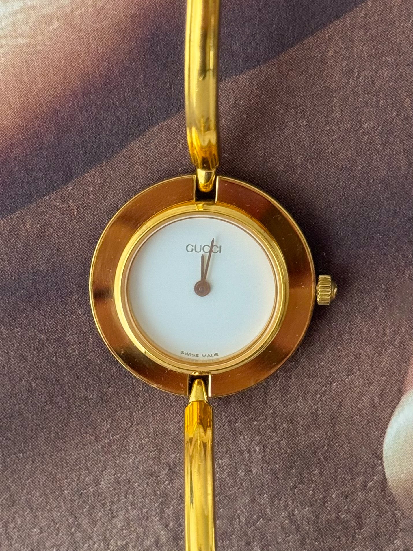 Vintage 1980s Gold Plated Gucci Interchangeable Bezel Watch Bangle