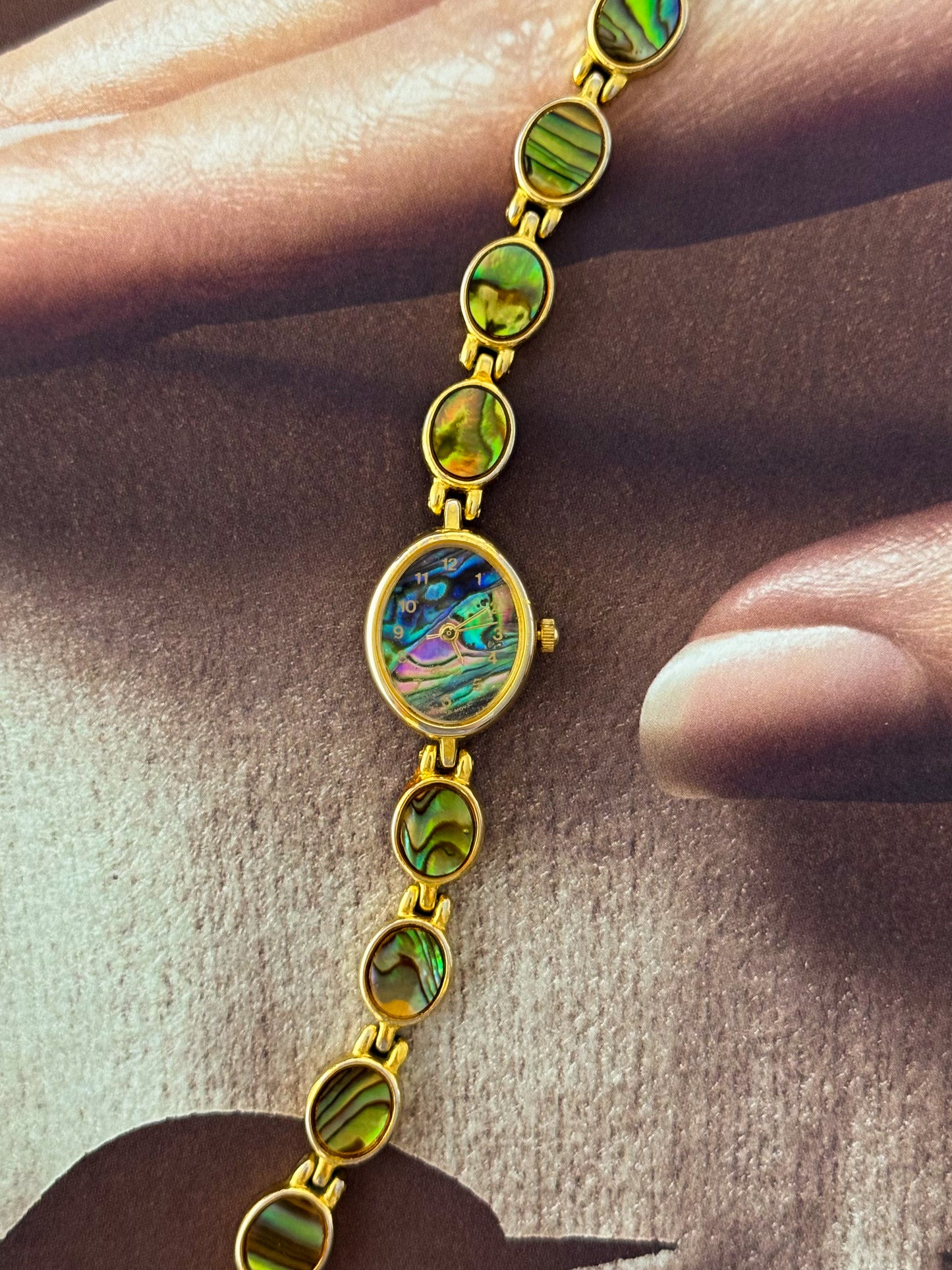 Vintage Gold Watch With Natural Abalone Band and Dial
