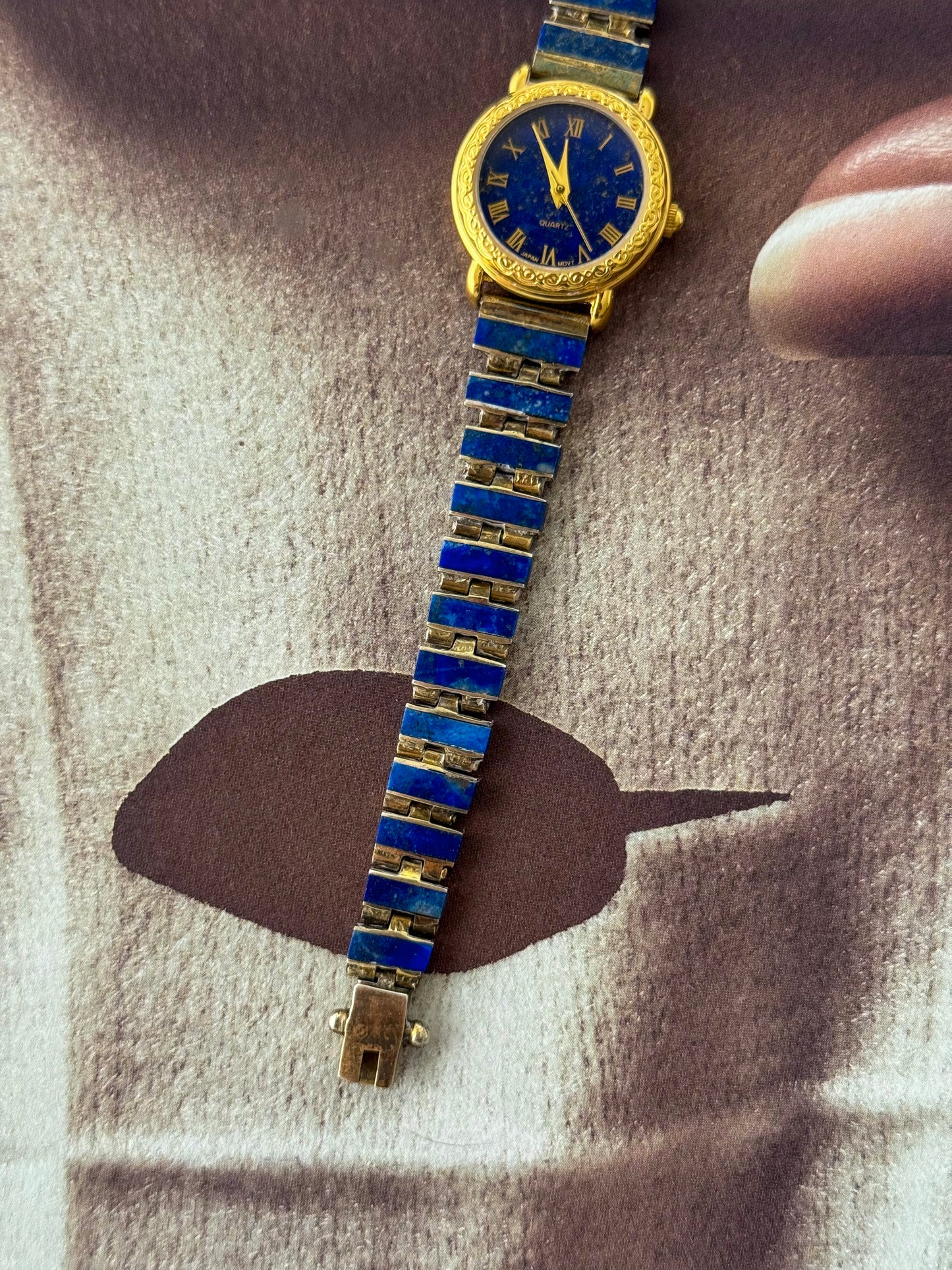 Vintage Gem Time Gold Watch With Genuine Lapis Lazuli Stone Band