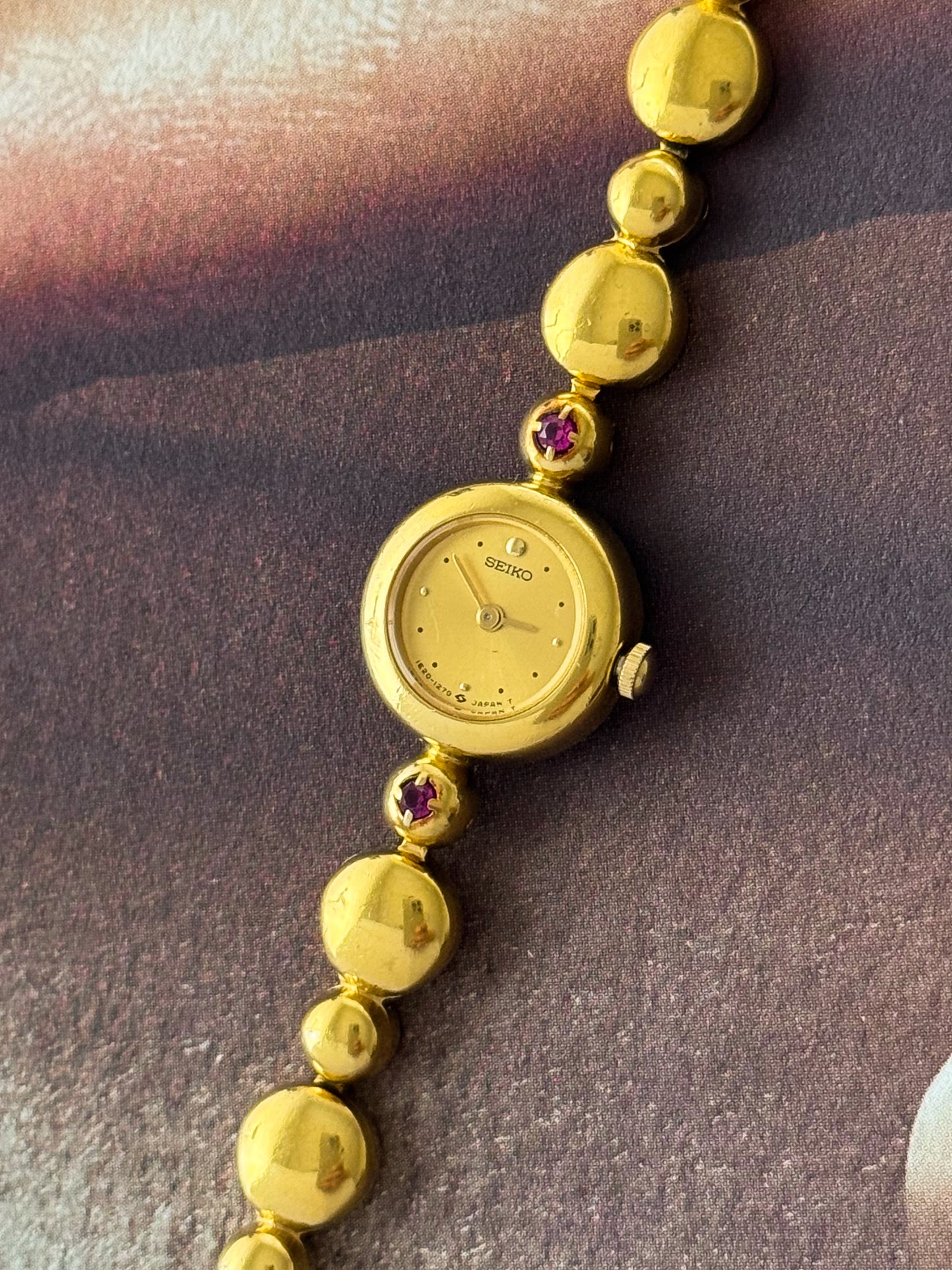 Vintage Gold Seiko Watch With Genuine Rubies Bubble Band