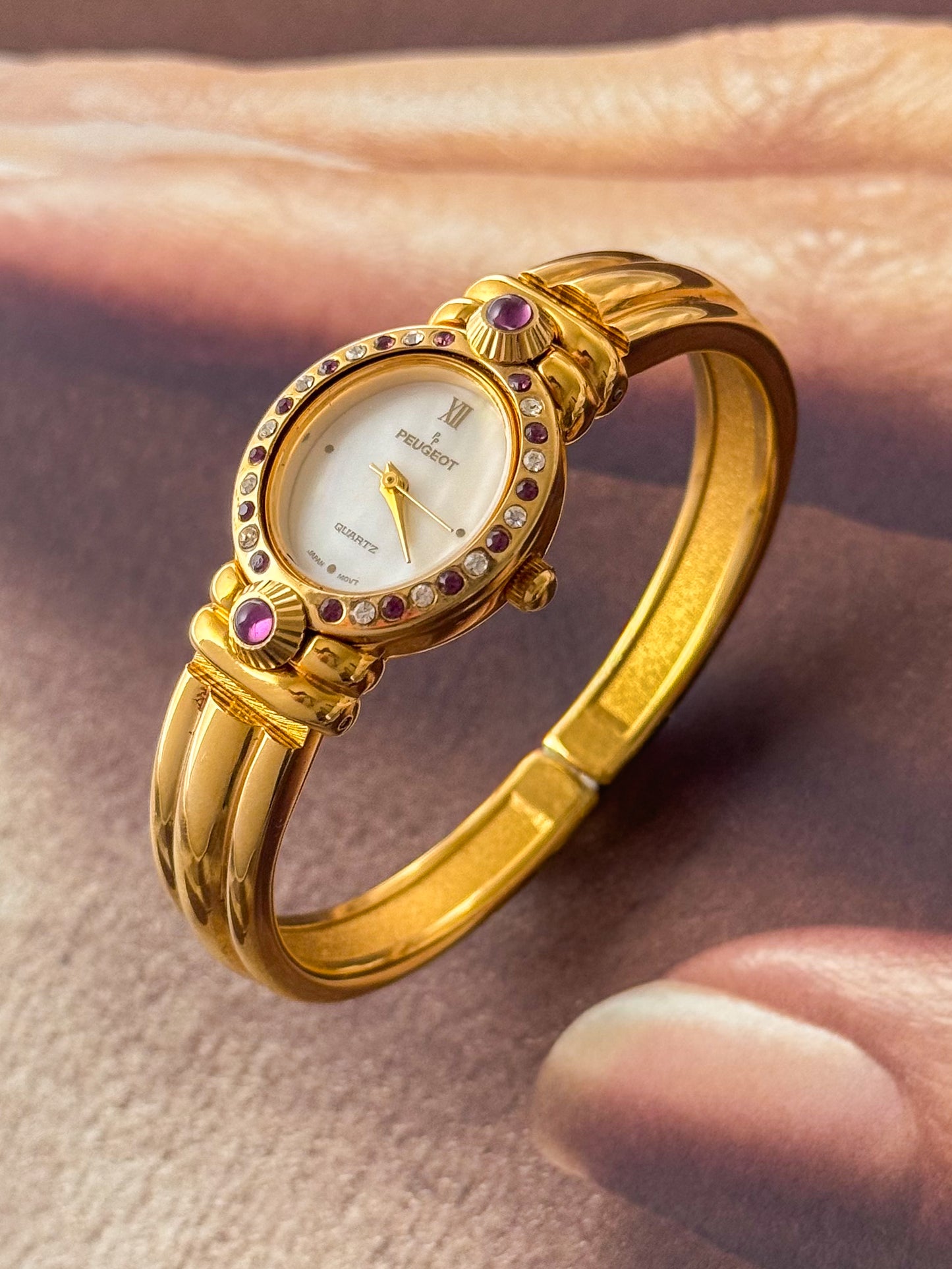 (Select a watch) Vintage Gold Bangle Watches With Purple Stones