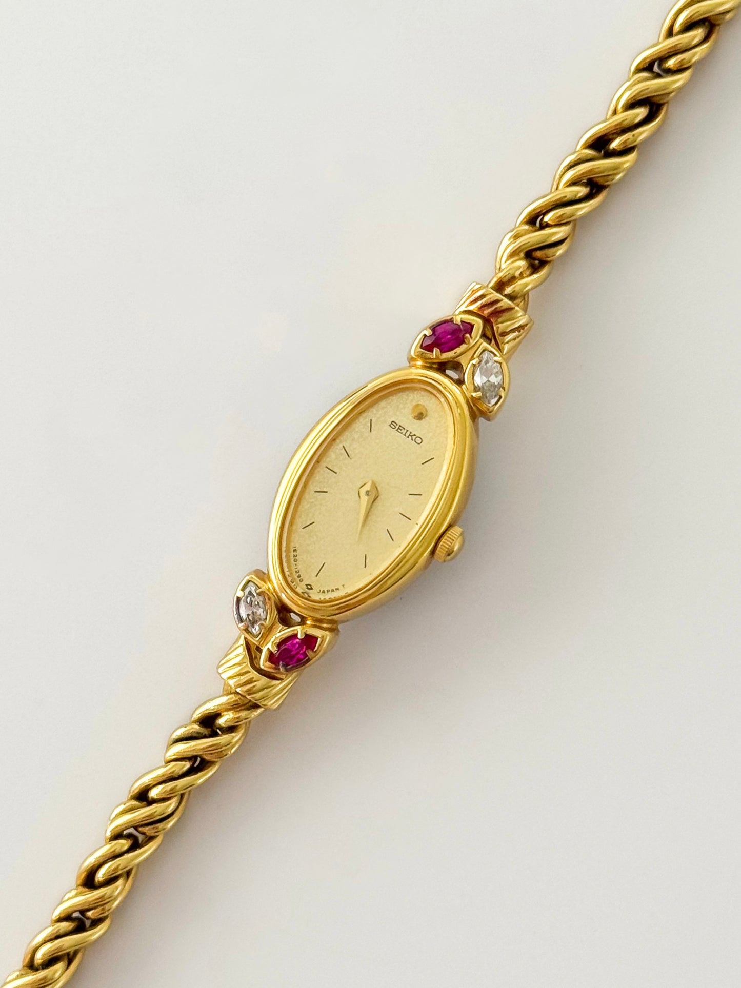 Extremely RARE 1990s Gold Plated Seiko Watch With Genuine Rubies And Rope Band