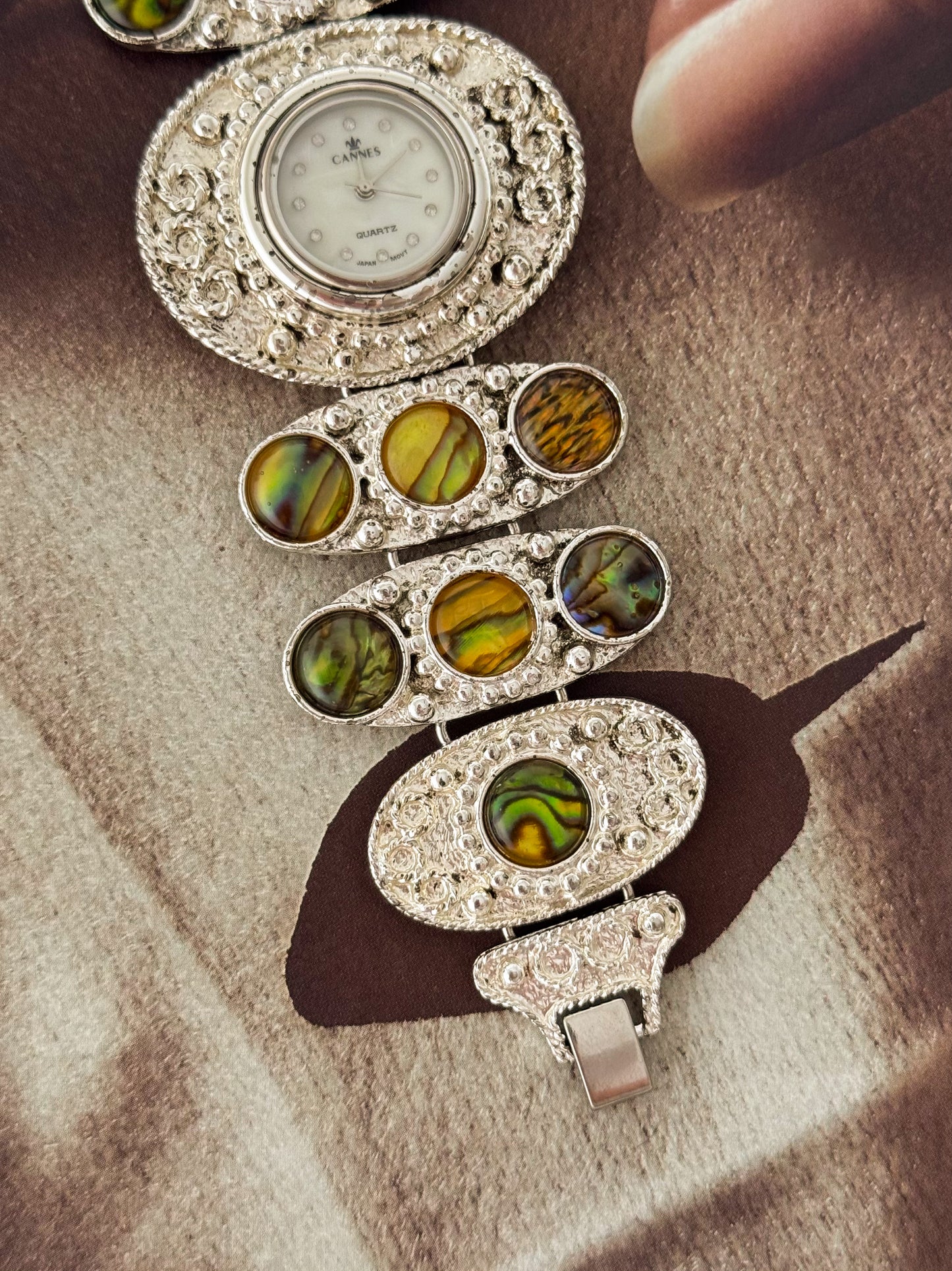 Maximalist Vintage Silver Watch With Natural Abalone