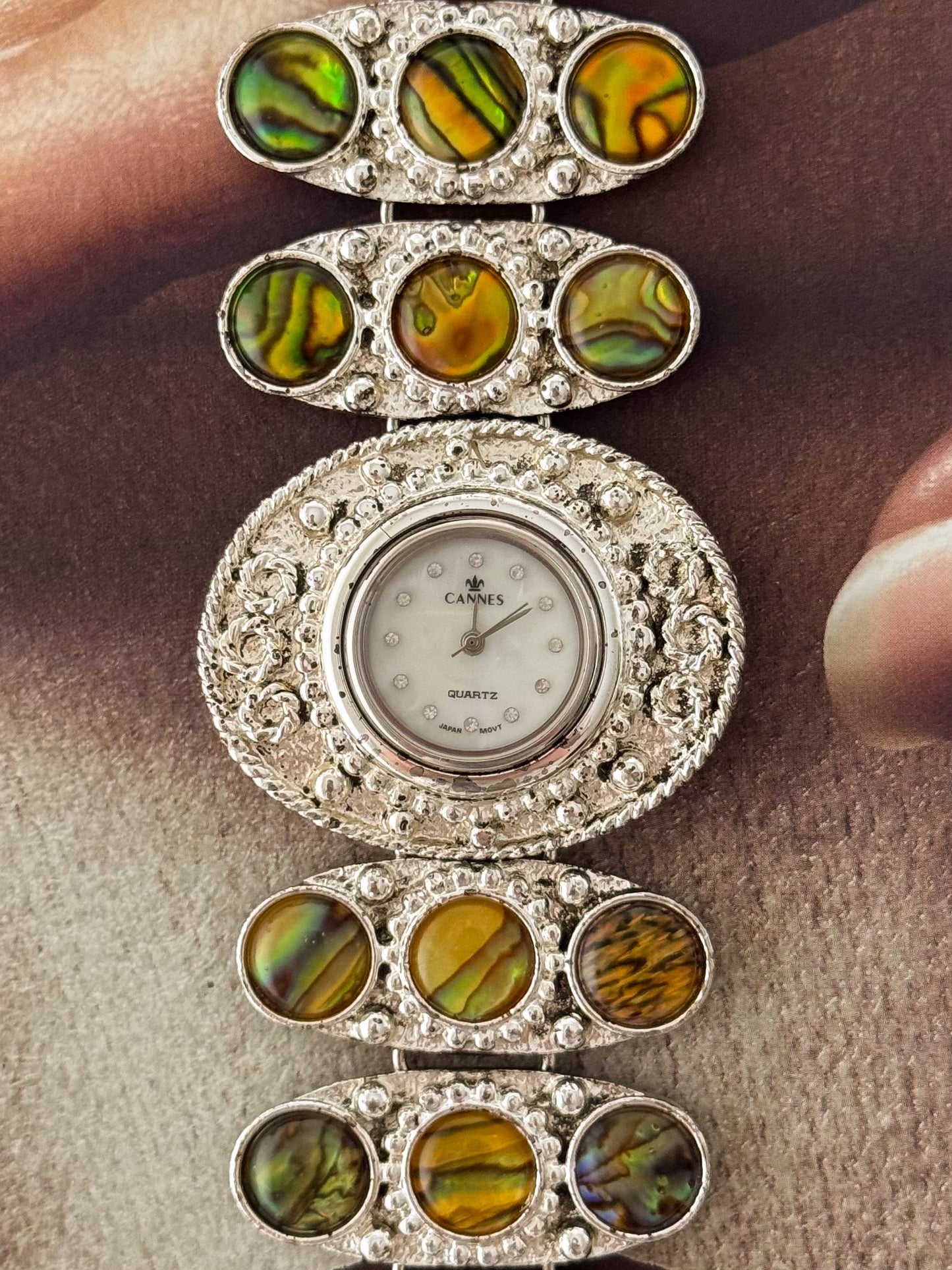 Maximalist Vintage Silver Watch With Natural Abalone