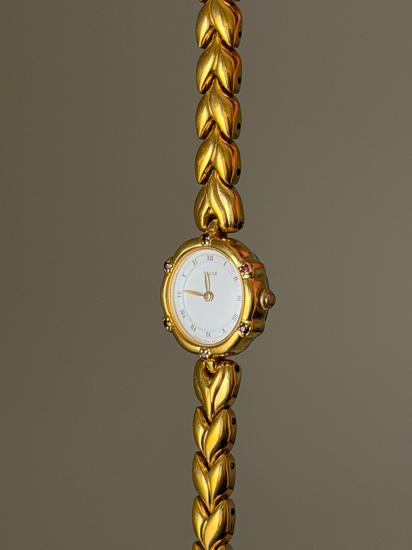Very Rare 1990s Gold Vintage Seiko Tisse Watch With 6 Natural Ruby Gemstones