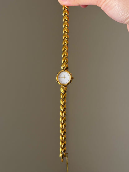 Very Rare 1990s Gold Vintage Seiko Tisse Watch With 6 Natural Ruby Gemstones