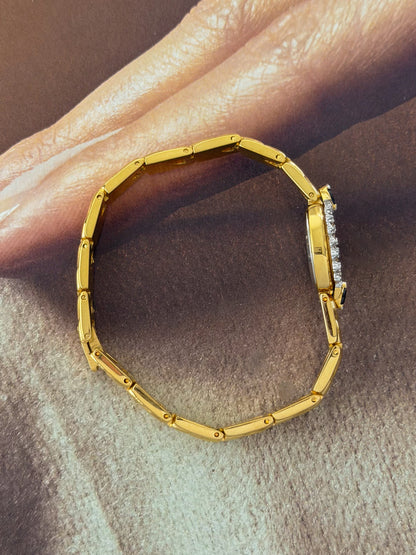 Vintage Gold Watch With Blue Gemstones and Diamond Accent
