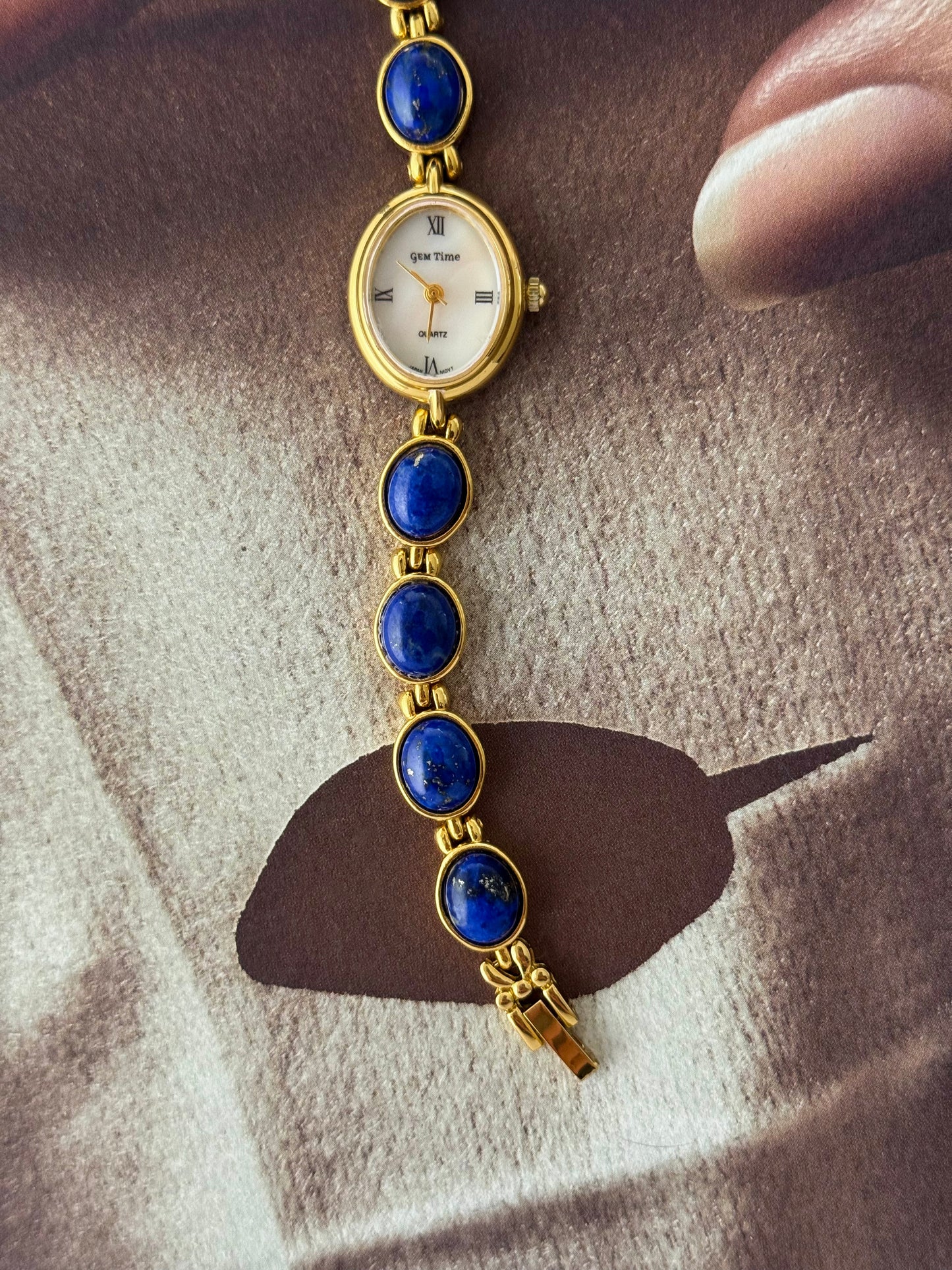 Vintage Gem Time Gold Watch With Genuine Lapis Lazuli Stone Band