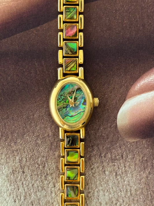 Vintage Gold Watch With Natural Abalone Band and Dial