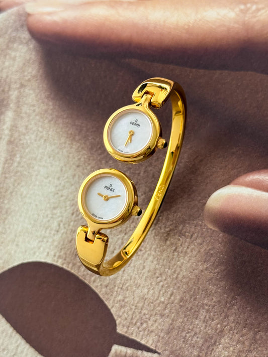 Rare Authentic Vintage Gold Fendi Dual Time Bangle Watch