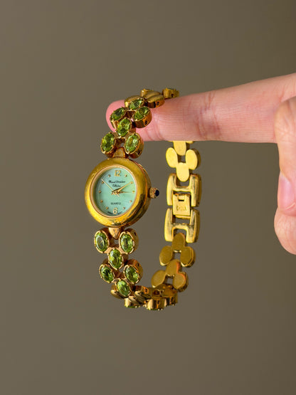Vintage Marcel Drucker Watch With Green Dial and Peridot Gemstone Band